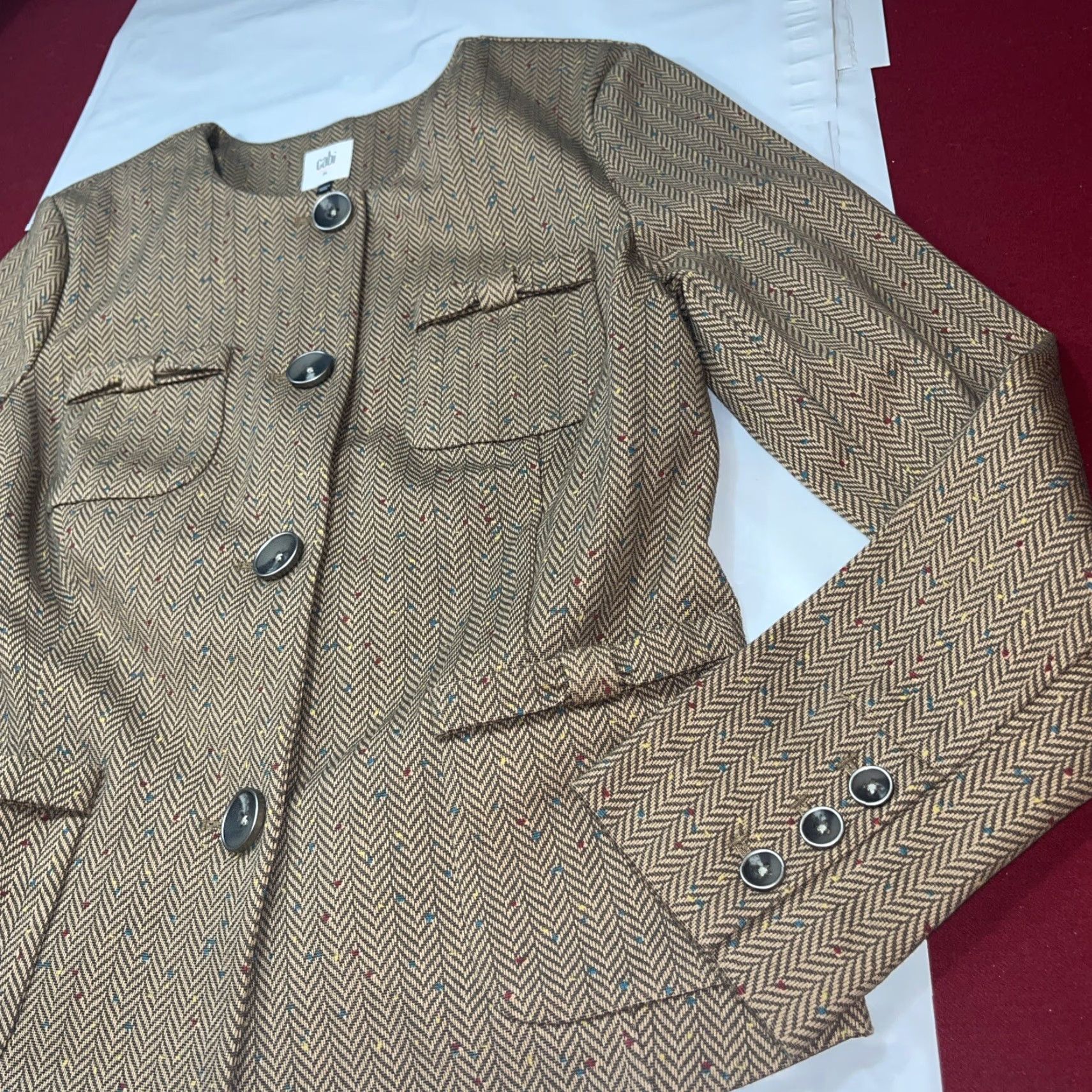 Vintage VINTAGE CAbi Penny Herringbone Tan JACKET LRG Button Blazer 3170 Bow pockets Round Neck Size L / US 10 / IT 46 - 4 Thumbnail