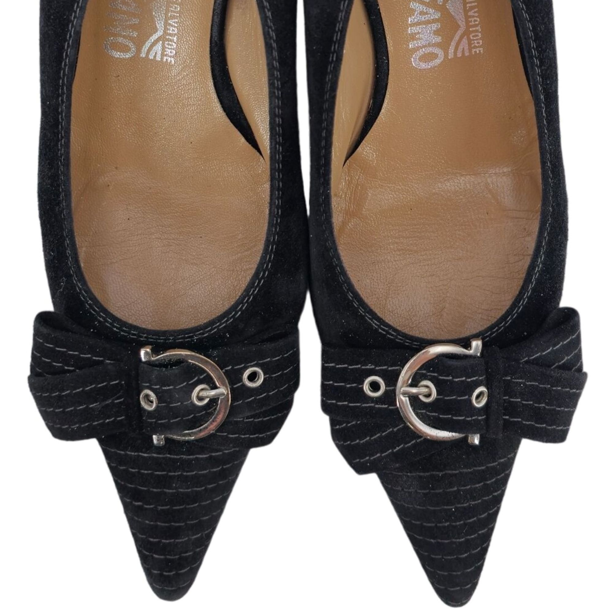 Salvatore Ferragamo Vintage Salvatore Ferragamo Black Striped Suede Formal Sling Size US 8 / IT 38 - 2 Thumbnail