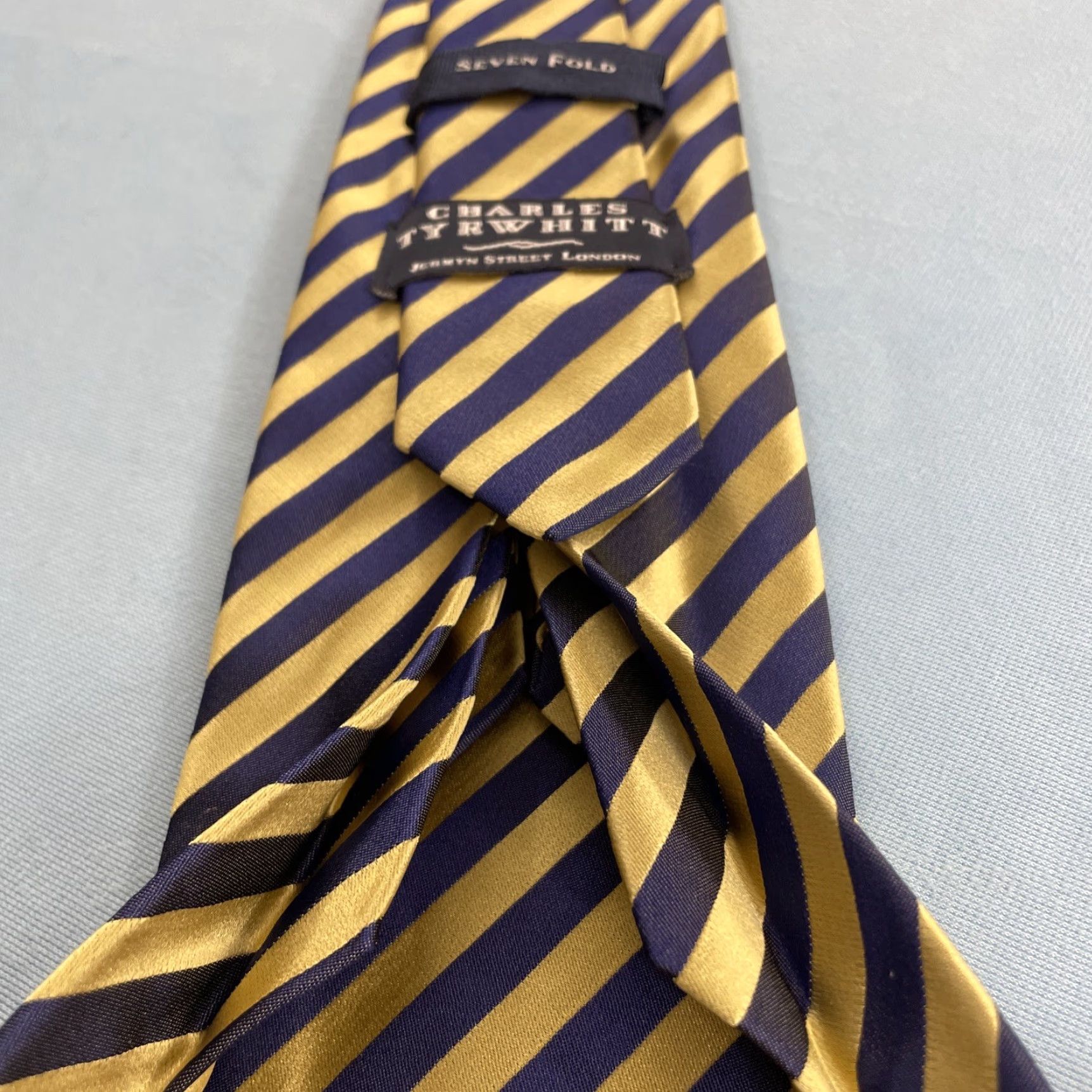 Charles Tyrwhitt Charles Tyrwhitt Seven Fold Tie Silk 3.7" x 62" Long Men Yellow Blue Stripe Handmade Tie Size ONE SIZE - 6 Thumbnail