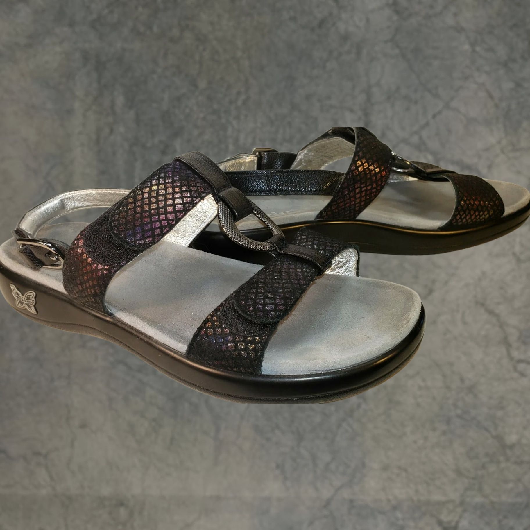 Vintage Alegria Womens Sandal Slingback Strappy Black Iridescent Reptile Size 8.5M 39EU Size US 9 / IT 39 - 1 Thumbnail