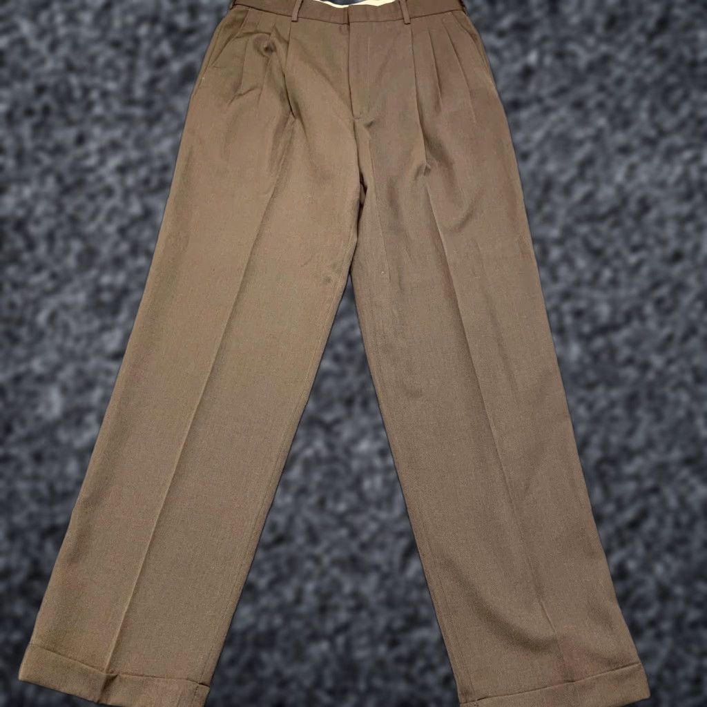 Vintage VINTAGE City Streets Dress Pants 34x35 Brown Pleated Front Cuffed Hem Career Formal Size US 34 / EU 50 - 1 Thumbnail