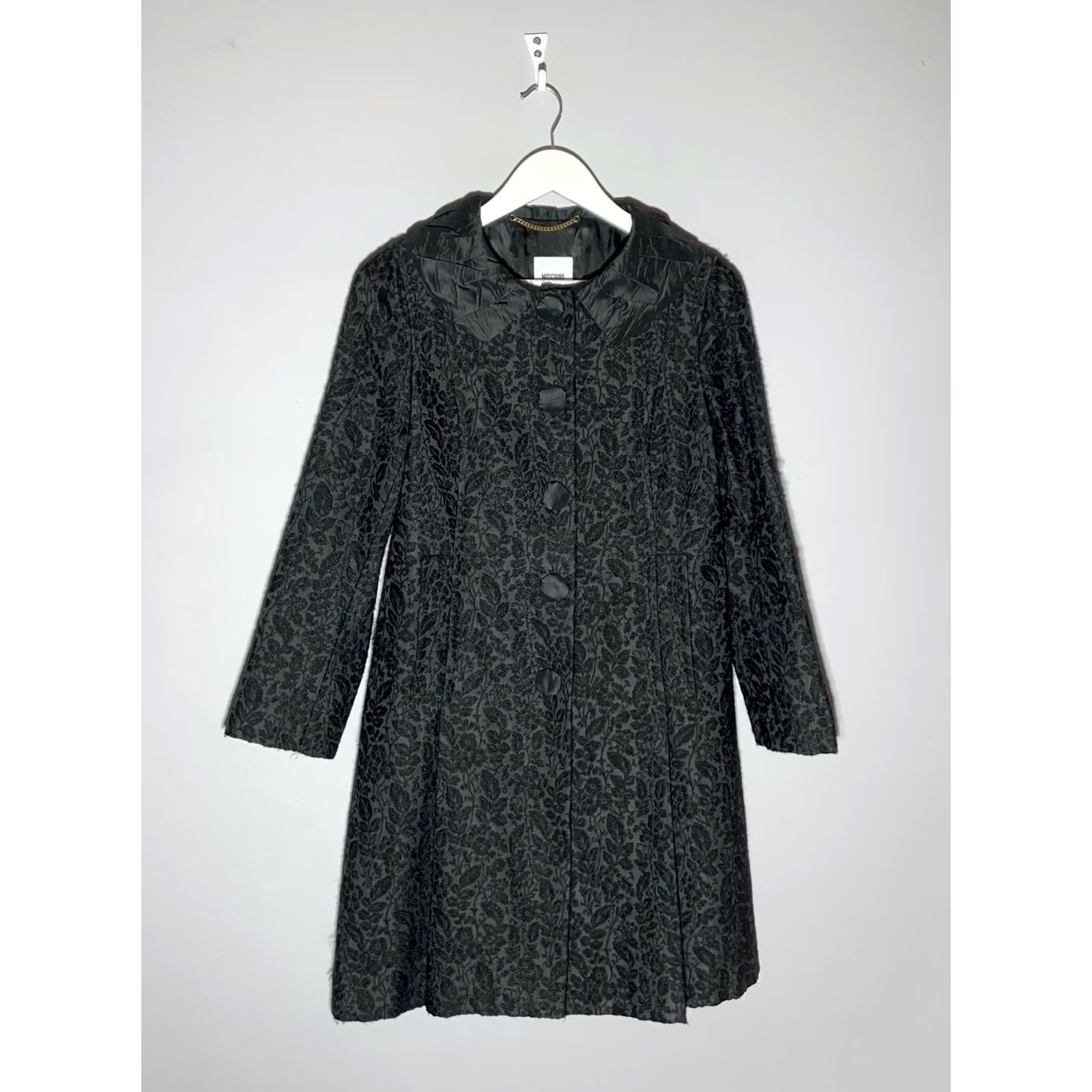 Moschino Moschino Coat Women’s Black Leaf Pattern Overcoat Jacket S Size S / US 4 / IT 40 - 2 Thumbnail