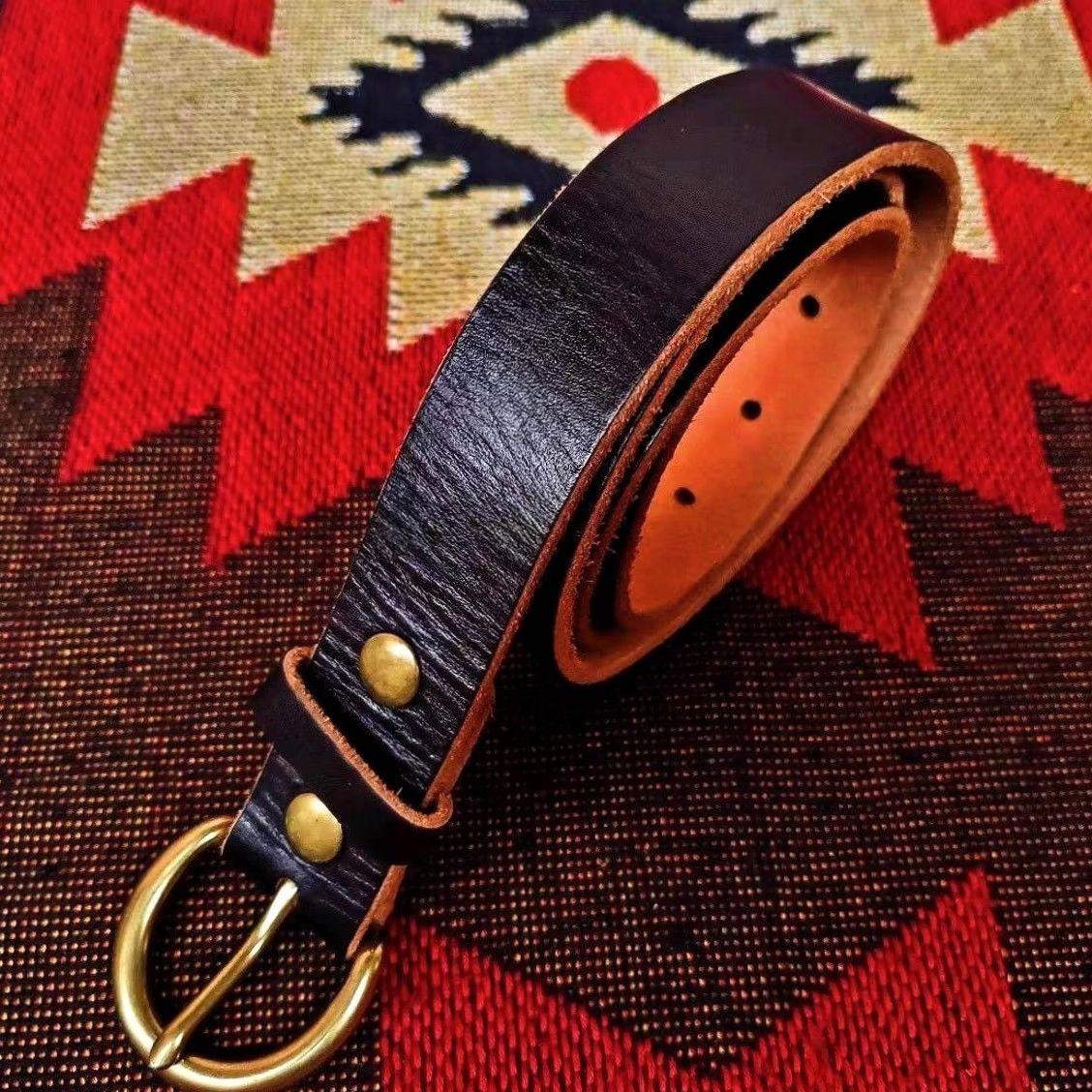Ralph Lauren RRL Ralph Lauren Belt Black Leather 3cm 110cm Vintage Men's Excellent Logo Italian Leather Belt Size 34 - 2 Thumbnail