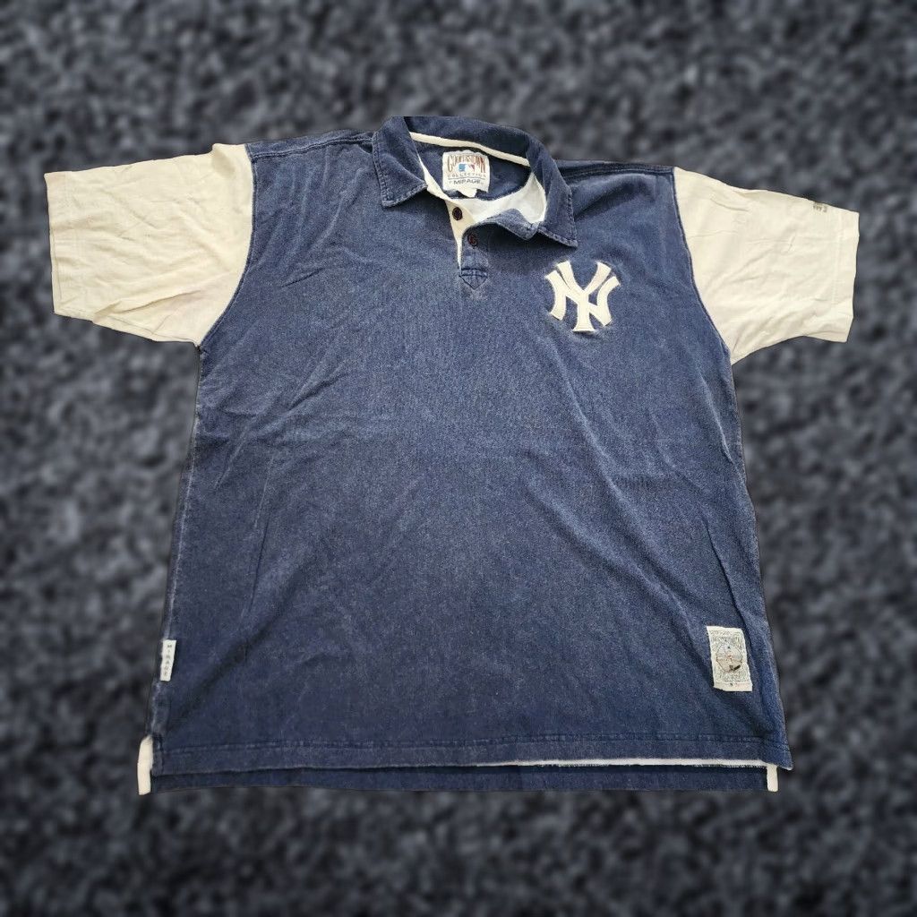 VINTAGE Mirage Men’s Polo Shirt 2XL Collared Short Sleeve Cotton Solid Blue Cooperstown Collection Sports