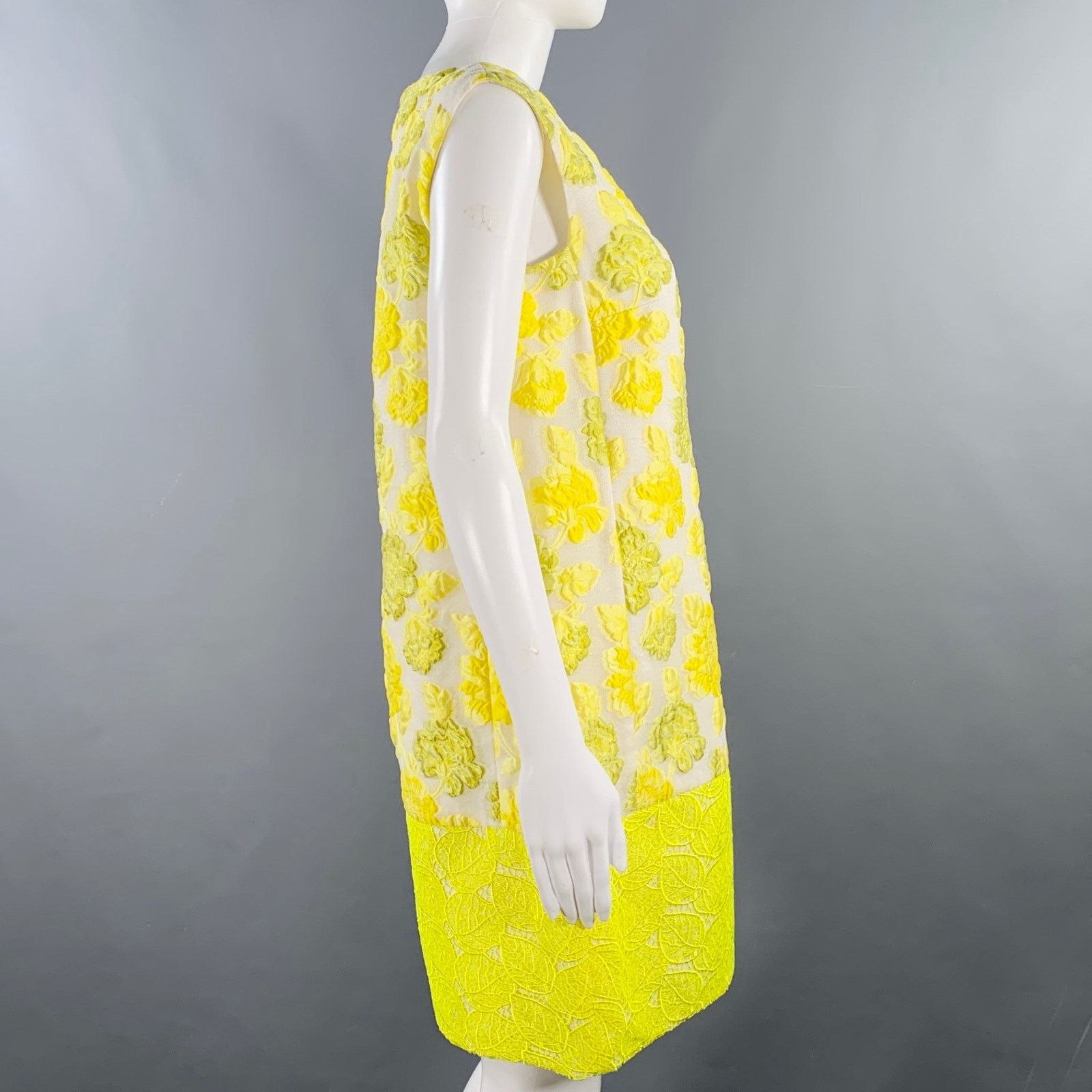 Giambattista Valli GIAMBATTISTA VALLI Yellow Beige Floral Sleeveless Dress Size S / US 4 / IT 40 - 3 Thumbnail
