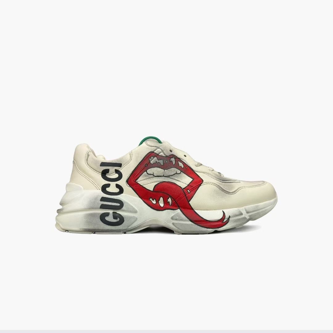 Gucci gucci rhytone white distressed red lips sneakers-yw Size US 11.5 / EU 44-45 - 8 Thumbnail