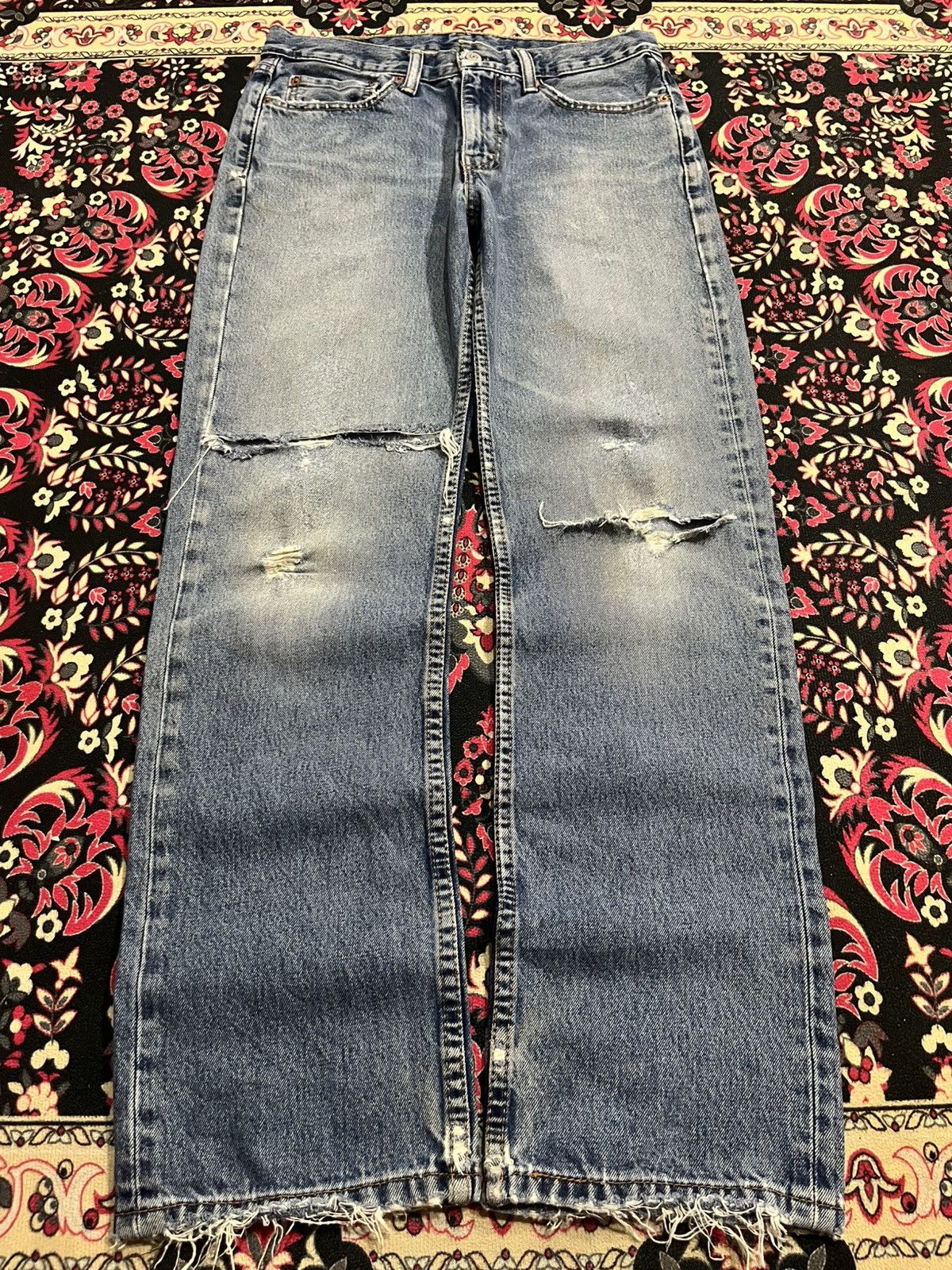 Levi's ⚡️Distressed⚡️Vintage Levi’s 551 Blue Washed Frayed Leg Jeans Size US 31 - 1 Thumbnail