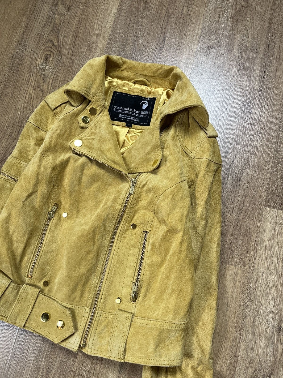 GOOSECRAFT ➕ yellow suede leather goosecraft biker jacket ramones Size L / US 10 / IT 46 - 2 Thumbnail