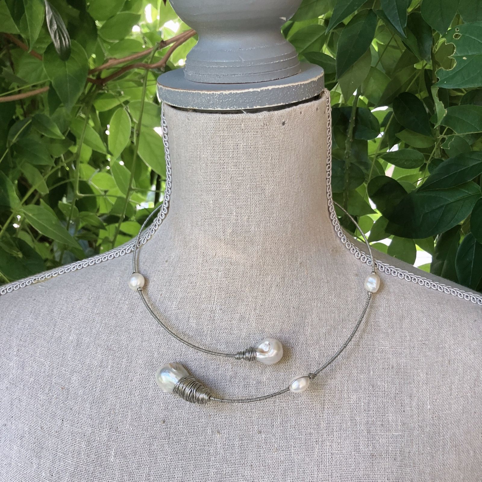 Vintage Genuine Baroque Pearl Collar Choker Necklace Wire Wrap Size ONE SIZE - 4 Thumbnail
