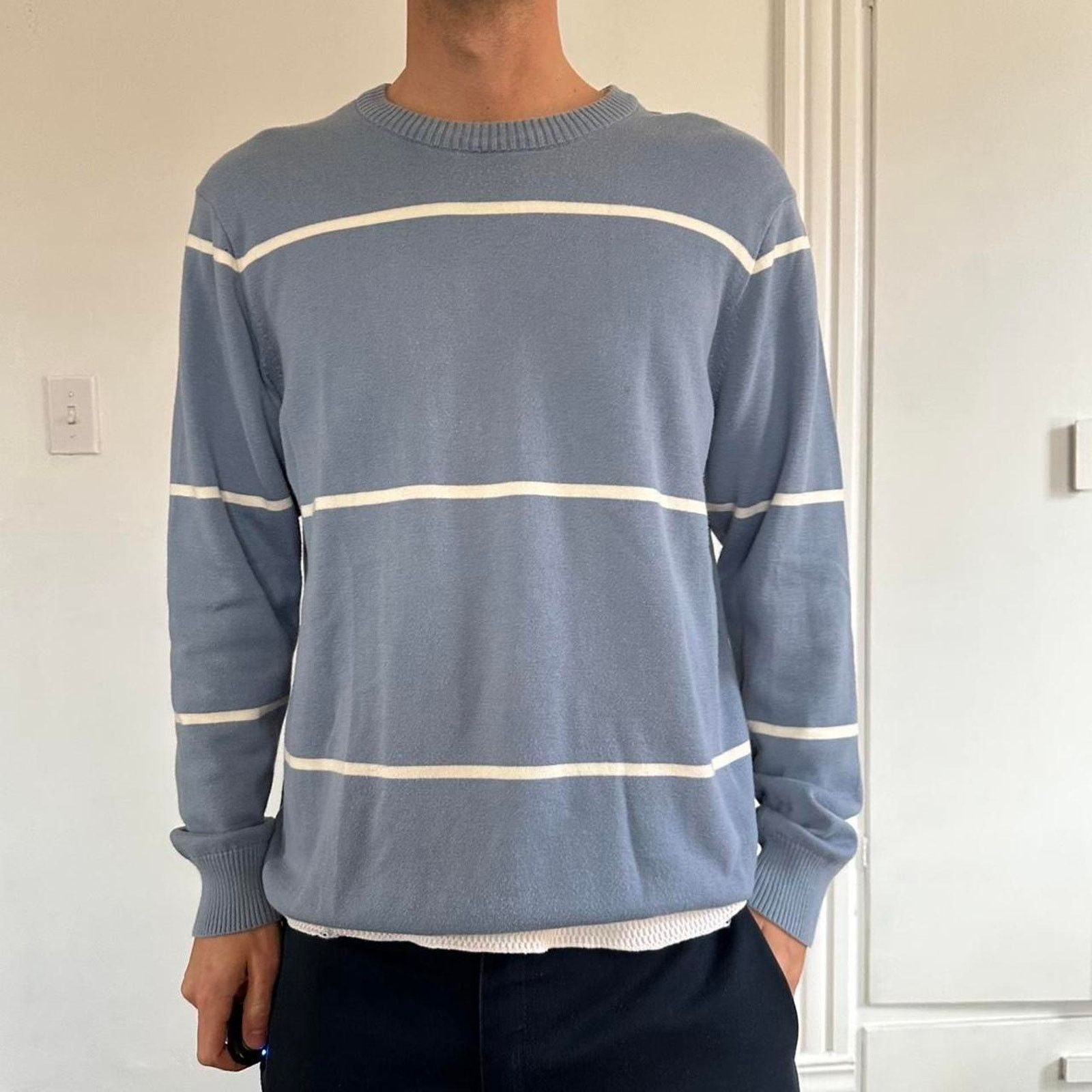 Old Navy Vintage Y2K 00s Blue White Striped Old Navy Pullover Sweater Size US L / EU 52-54 / 3 - 7 Thumbnail
