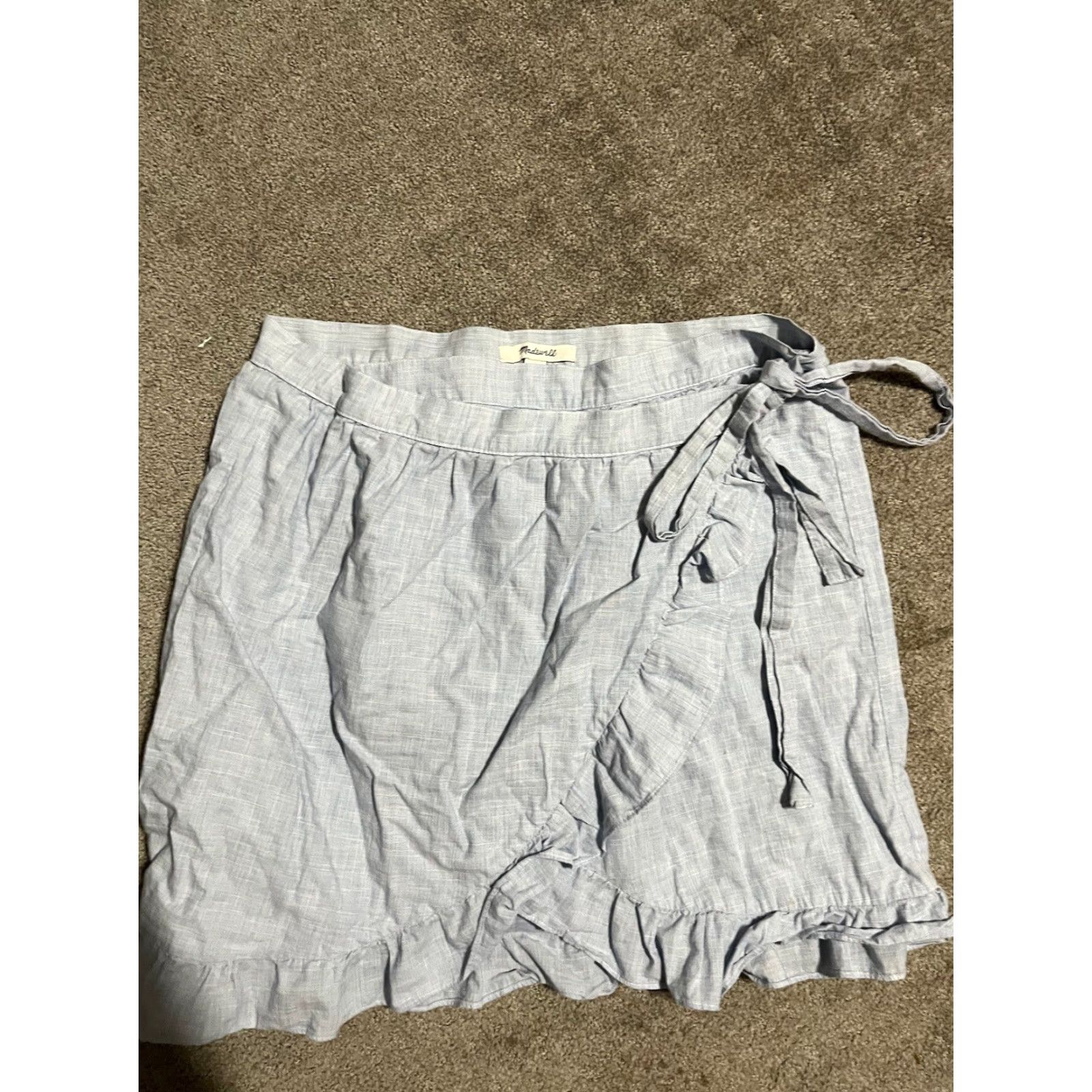 Madewell Madewell Womens Skirt Size 8 Blue Chambray Cotton Tie Wrap Ruffle Short Solid Size 30" / US 8 / IT 44 - 2 Thumbnail
