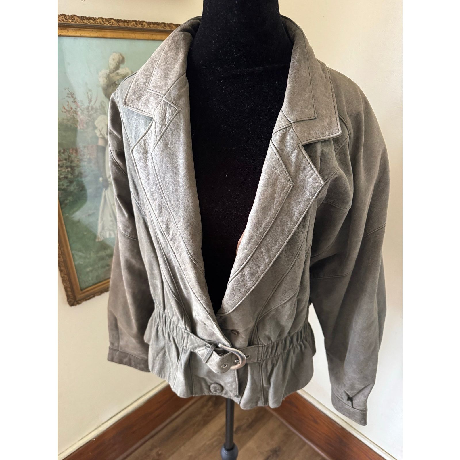 Other Vintage NYC Boutique Motorcycle Gray Cropped Leather Jacket Size M / US 6-8 / IT 42-44 - 13 Thumbnail