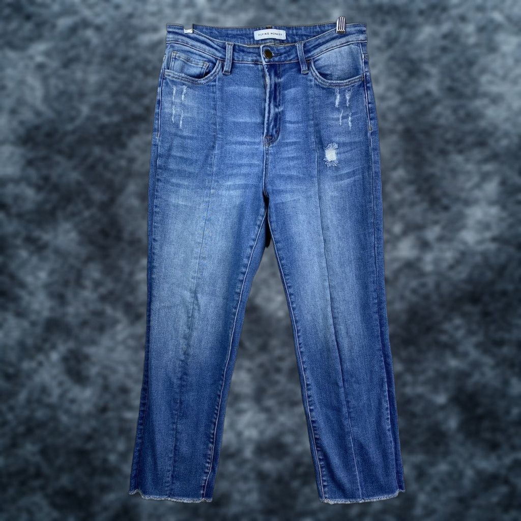 Flying Monkey Jeans Womens 29 Distressed Medium Wash High Rise Ankle Slit Back Jeans