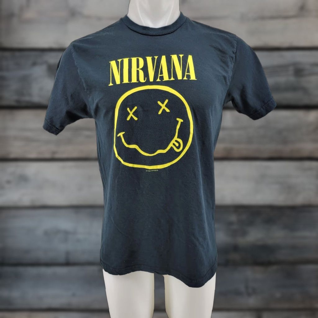 Tultex VINTAGE Nirvana Smiley Face T-shirt Black 1992 Large Mens 90s Grunge Rock Kurt Cobain Logo Size US L / EU 52-54 / 3 - 1 Thumbnail