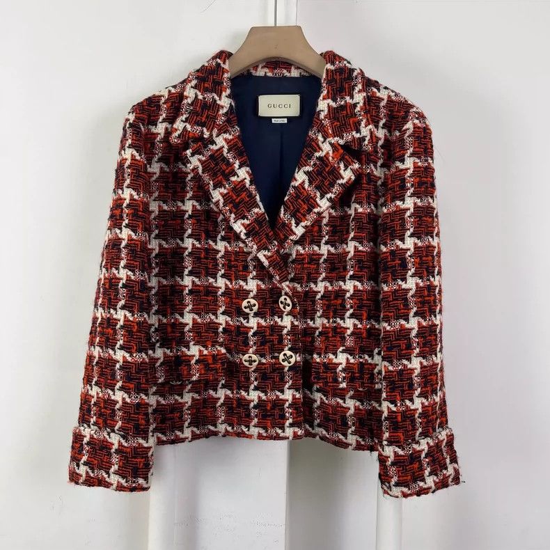 Gucci Gucci Red tweed woven suit jacket Size US XXS / EU 40 - 1 Thumbnail