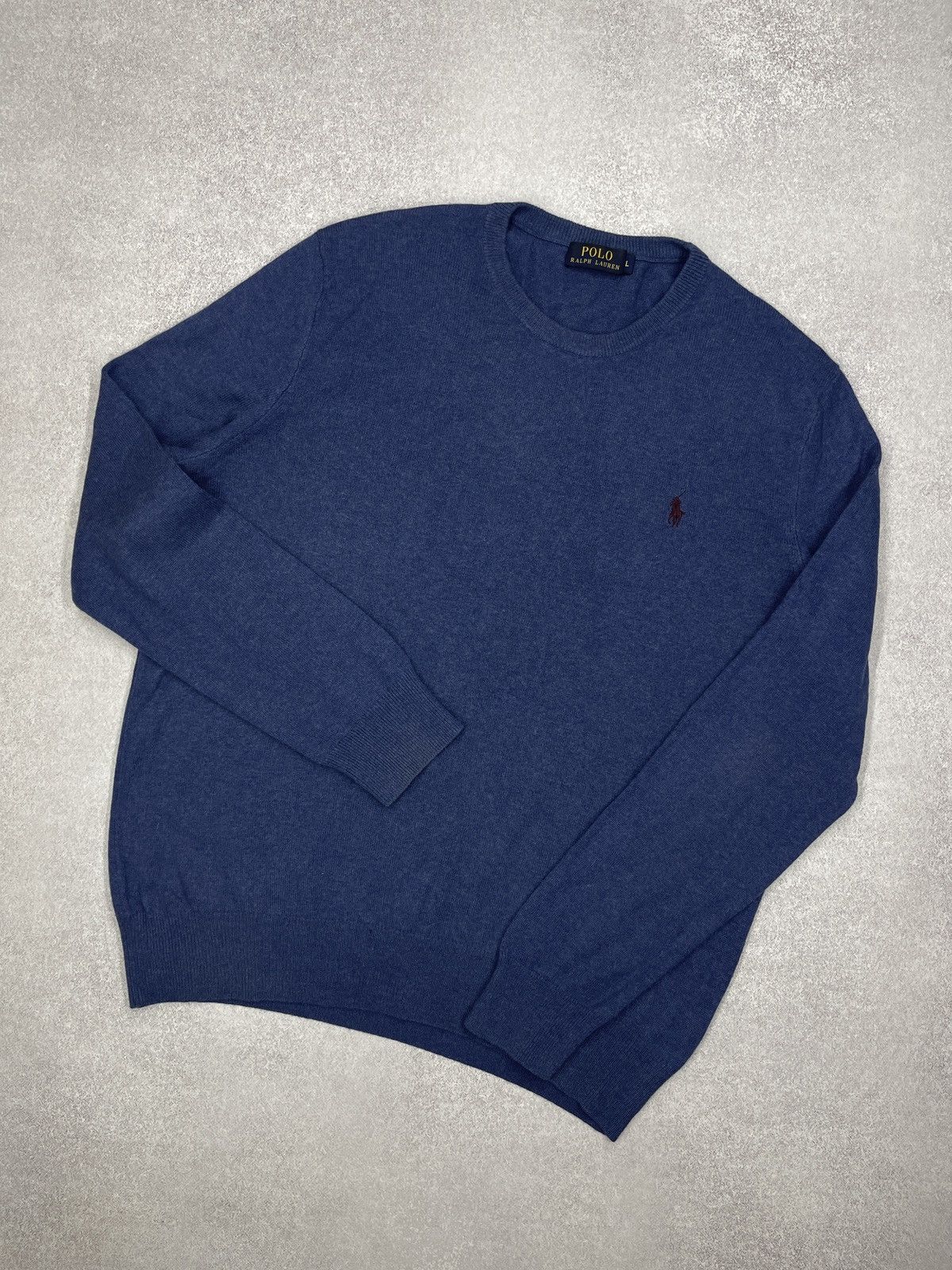 Mens Polo Ralph Lauren Wool Merino Sweater Italian Yarn Blue