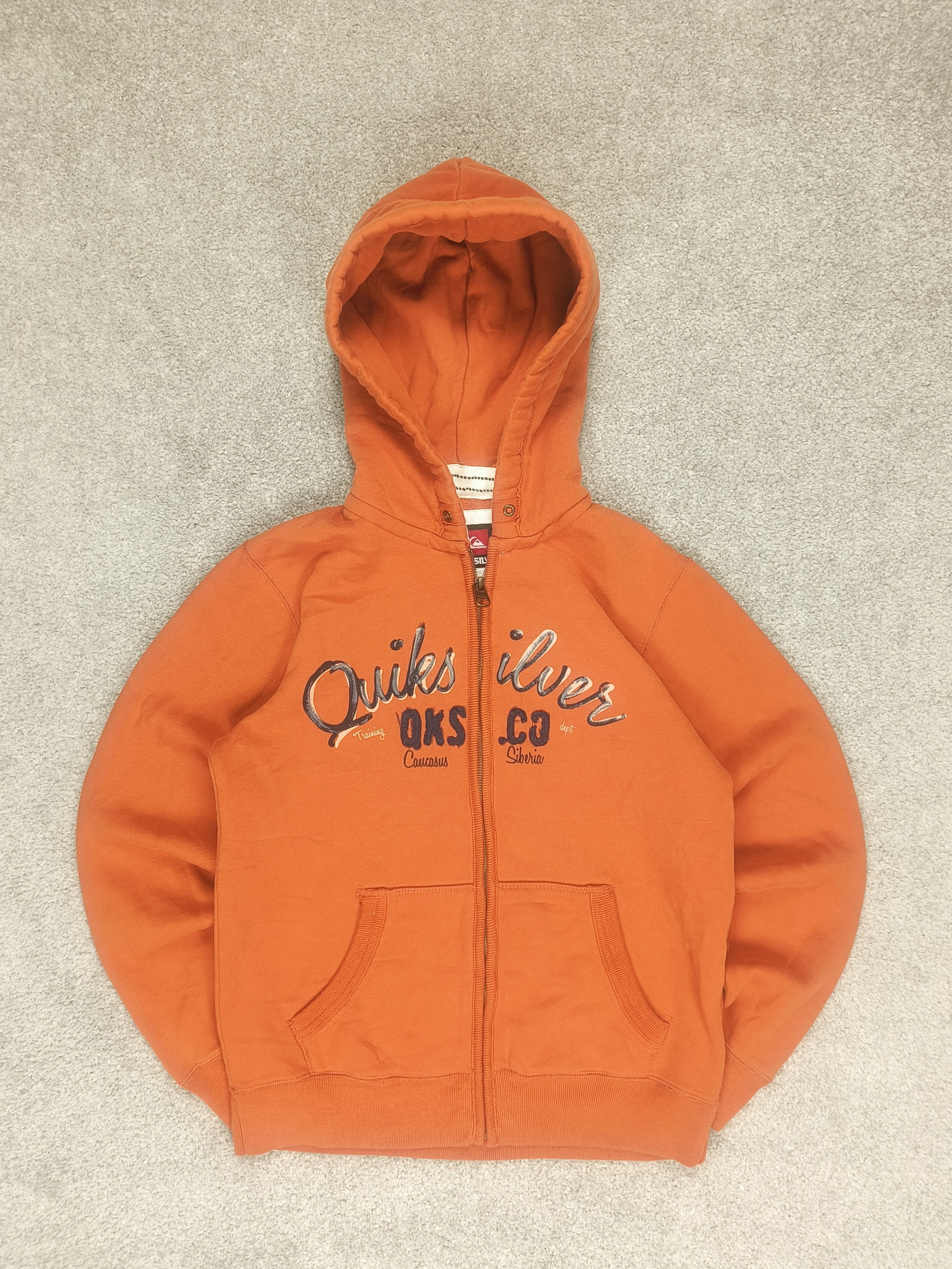 Quiksilver Quiksilver Vtg Orange Zip QKS CO Distressed Logo Hoodie Size US S / EU 44-46 / 1 - 1 Thumbnail