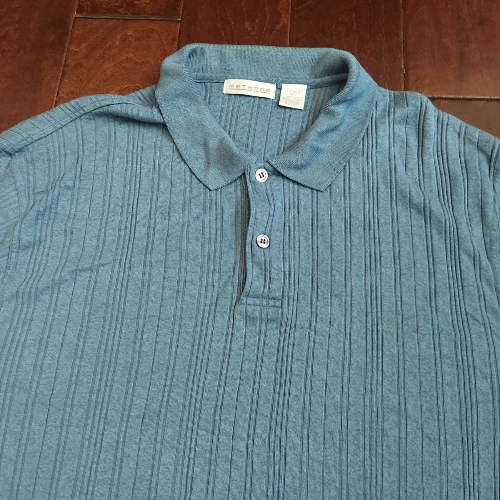 Vintage Methode Polo Shirt - Shirt - Men - 2XL - Blue - Short Sleeve - Button - Collared - Ribbed - Polyester Rayon - Classic, Golf - All Seasons - Easy Care Size US XXL / EU 58 / 5 - 6 Thumbnail