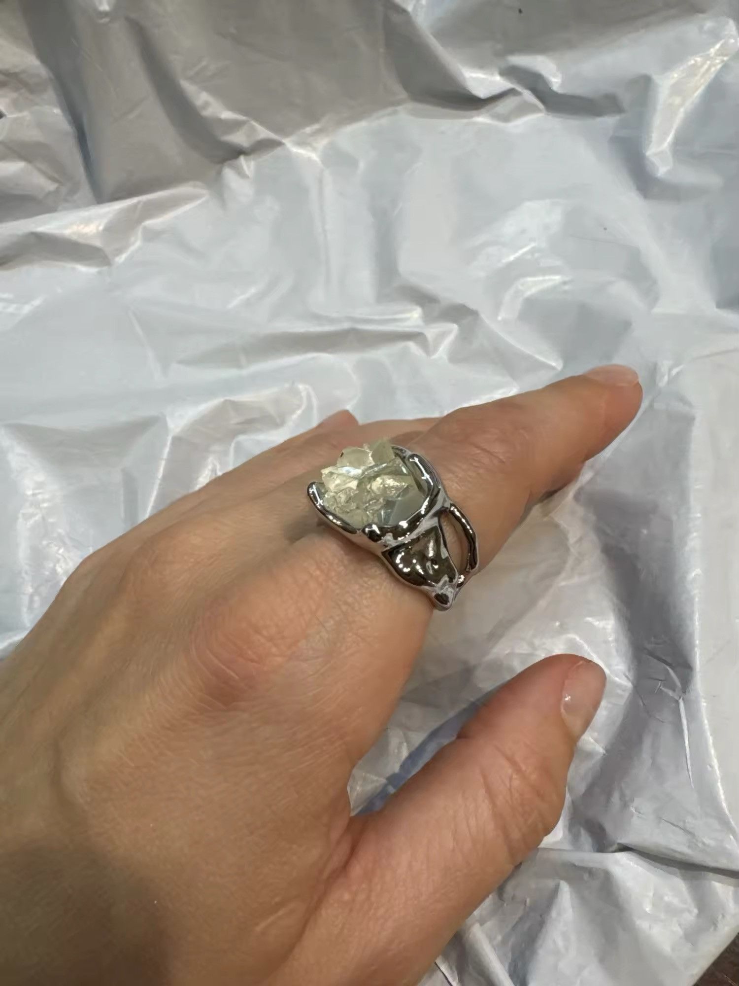 Jewelry Irregular White Crystal Charm Ring (size 6-12) Size ONE SIZE - 7 Thumbnail