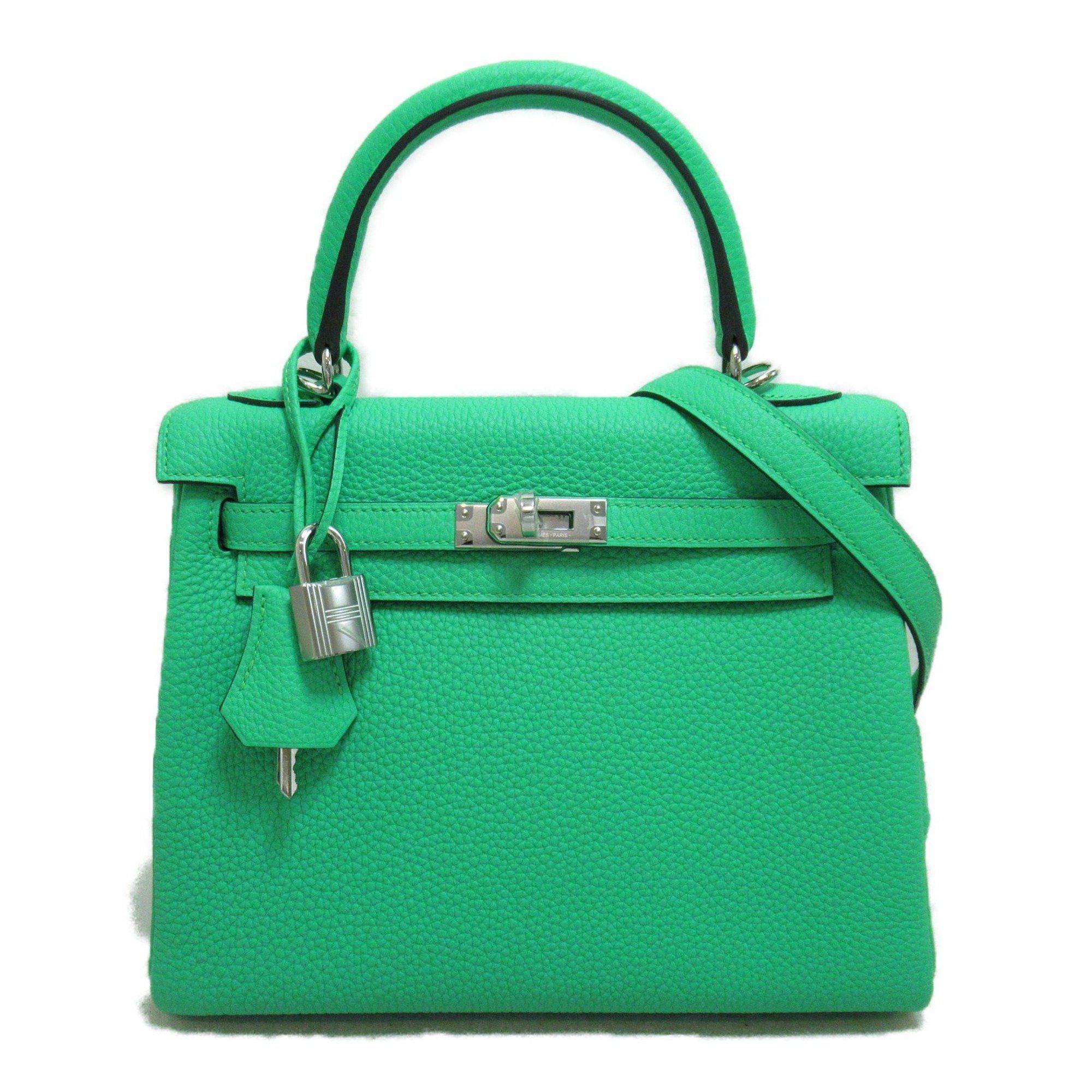 image of Hermes Kelly 25 Handbag Green Taurillon Clemence Leather, Women's