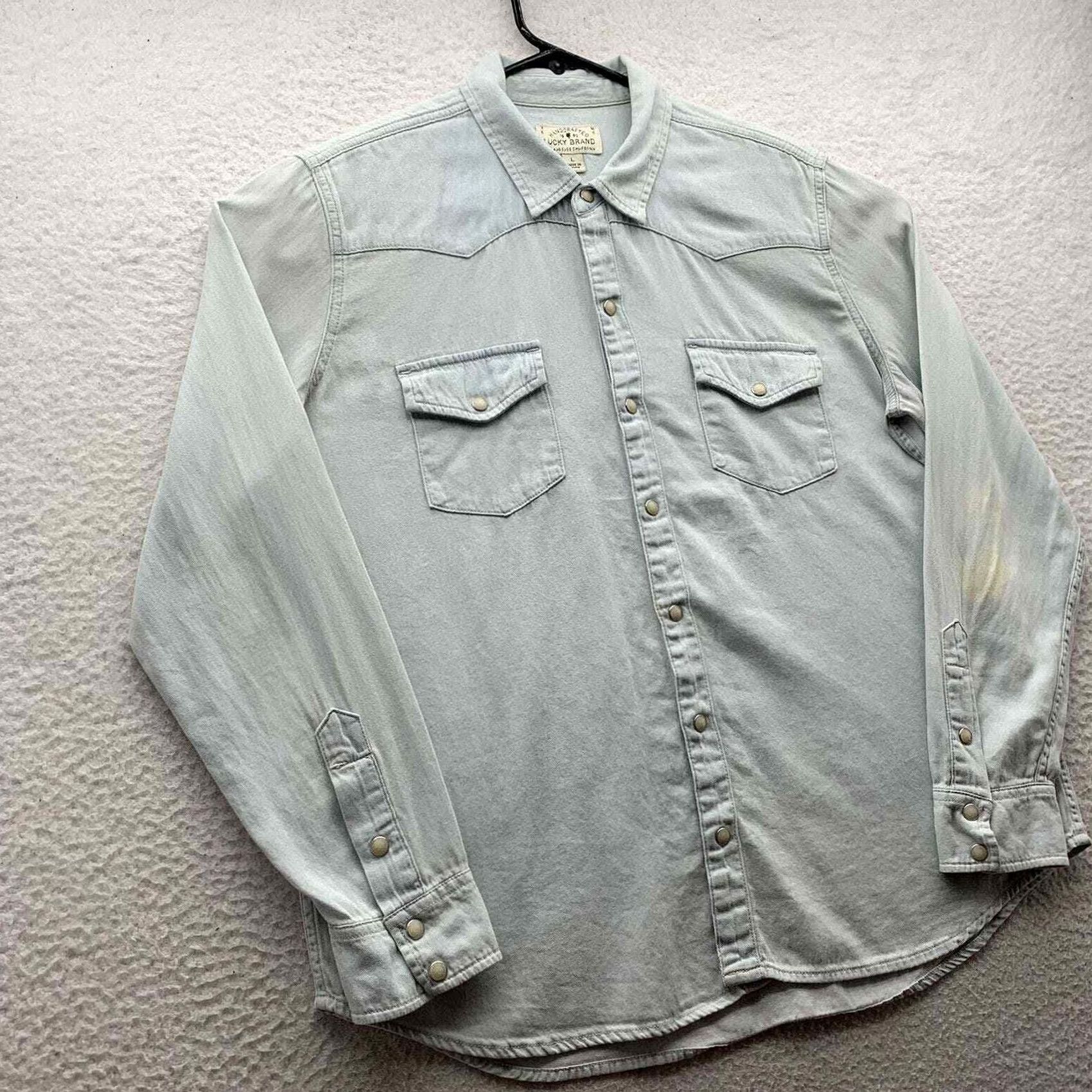 Lucky Brand Lucky Brand Pearl Snap Shirt Womens Large L Distressed Acid Wash Yoked Western Size L / US 10 / IT 46 - 4 Thumbnail