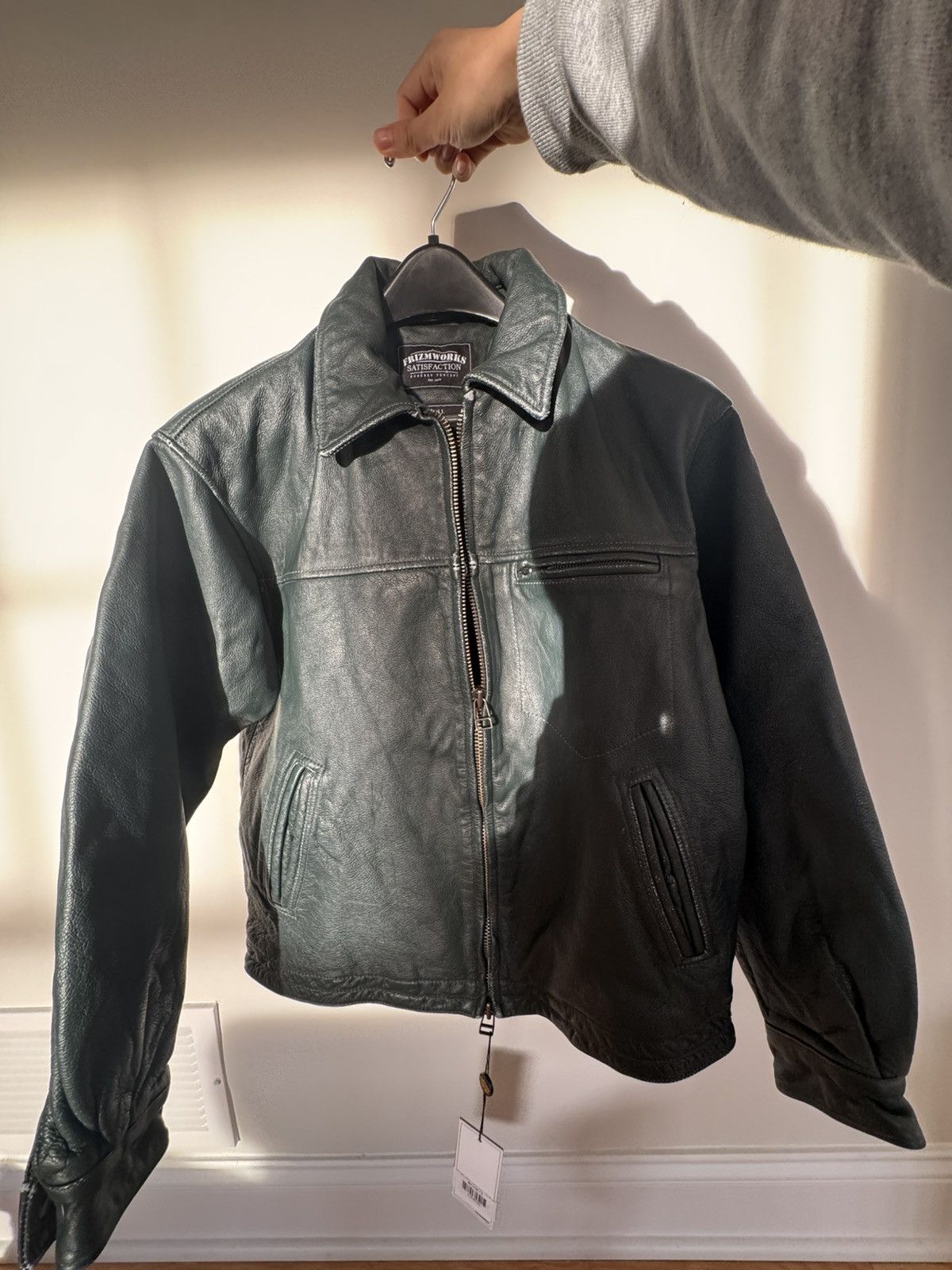 FrizmWORKS Frizmworks Destroyed Leather Jacket Washed Olive Green Size US S / EU 44-46 / 1 - 2 Thumbnail