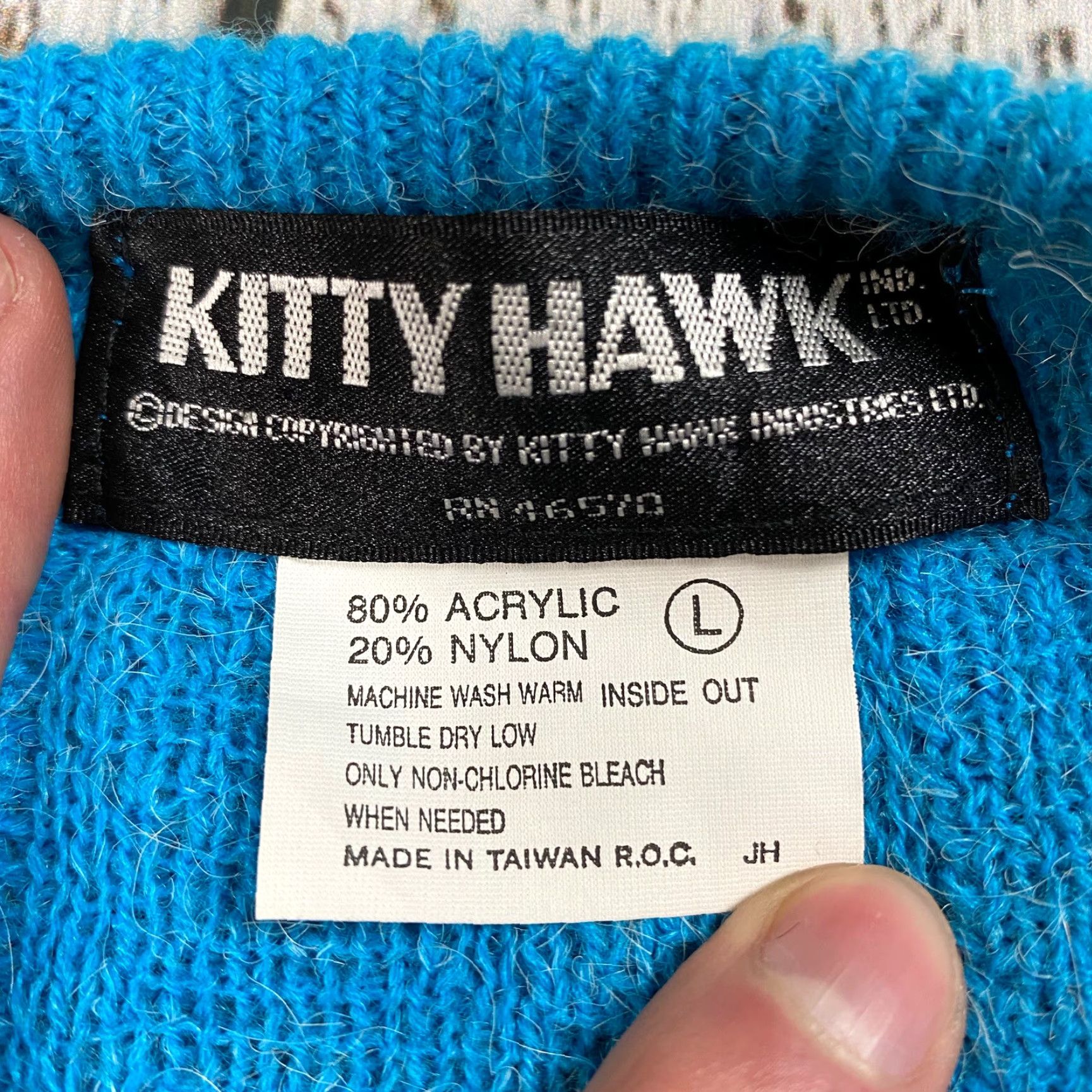 Vintage VINTAGE Kitty Hawk Vivian Wang Hand Knit Sweater Women L Acrylic Nylon Blue 80s 90s Pullover Mock Neck Size L / US 10 / IT 46 - 5 Thumbnail