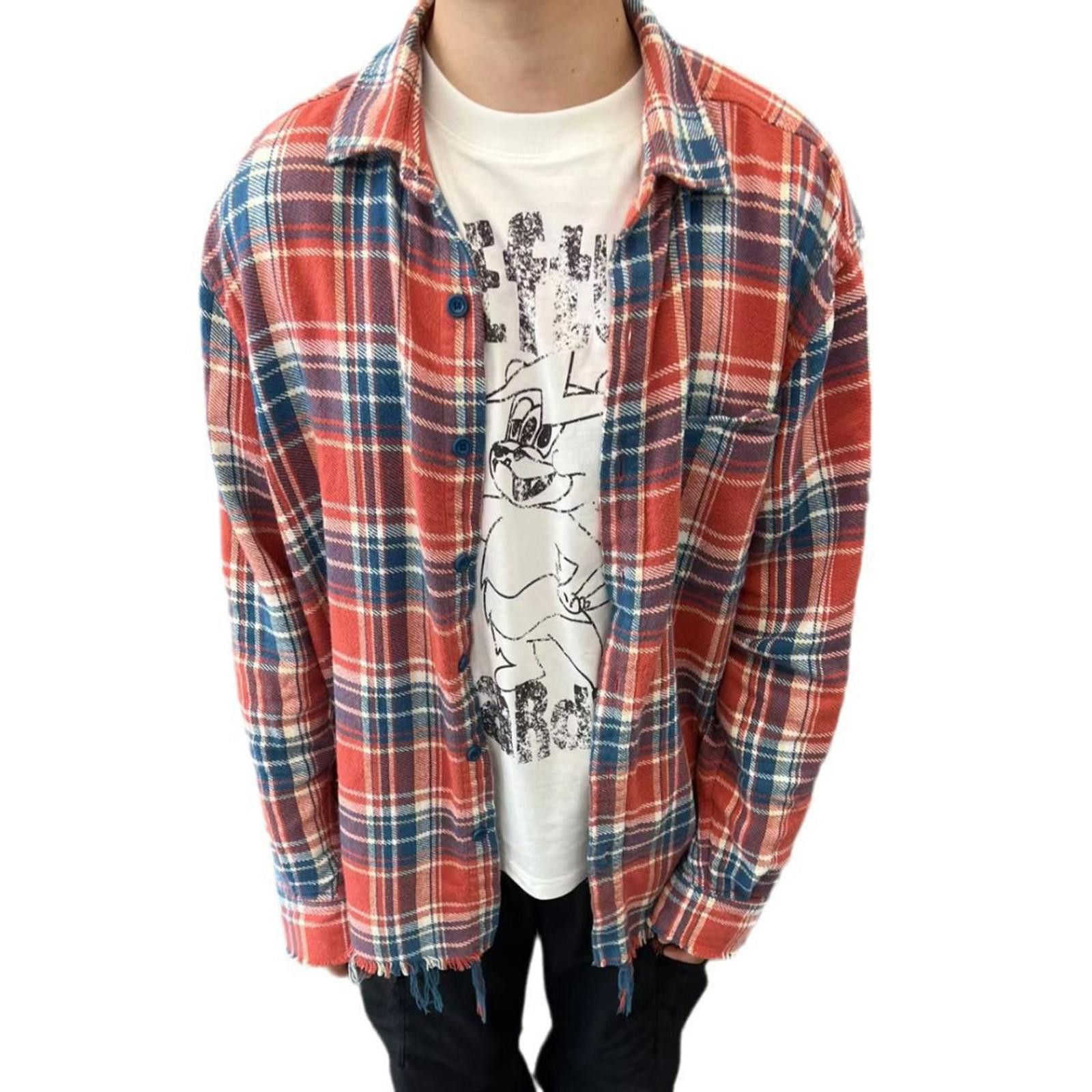 Other Blue Plaid Frayed Edge Long Sleeve Button-Up Shirt Size US L / EU 52-54 / 3 - 7 Thumbnail
