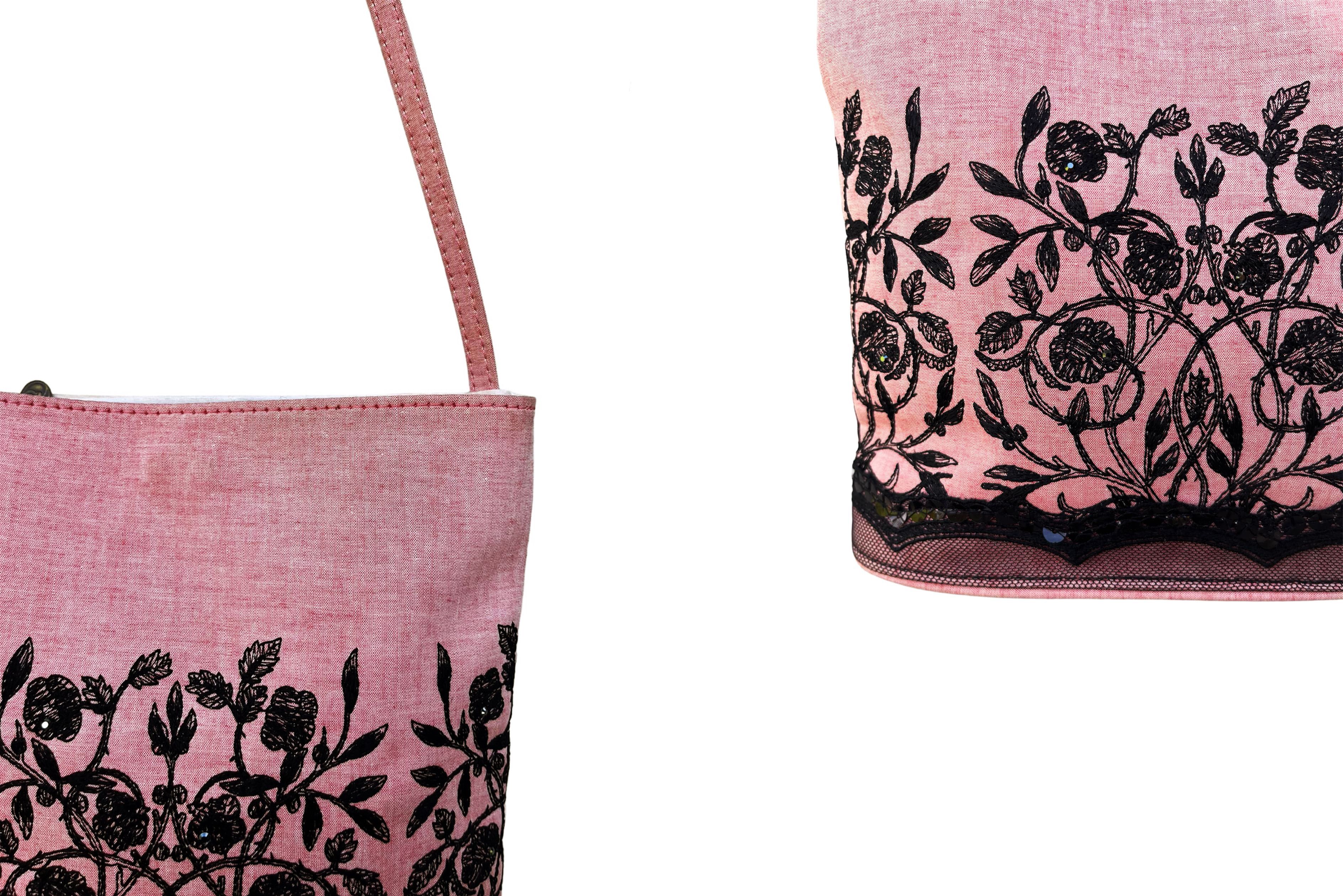 Anna Sui ANNA SUI Mini Shoulder bag, pink with black florals printed Size ONE SIZE - 8 Thumbnail