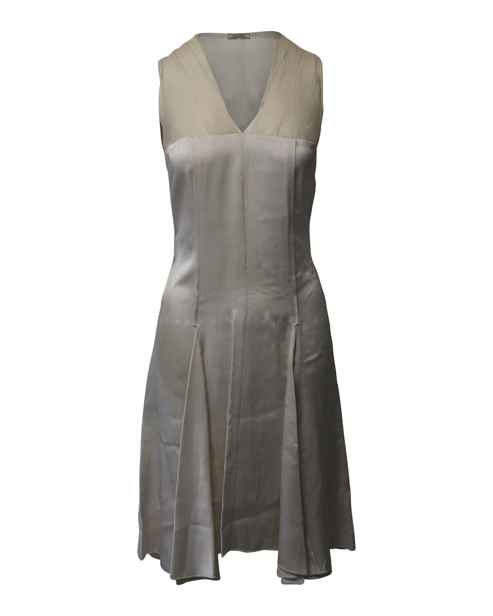 image of Nina Ricci V-Neck Dress In Cream Viscose in White/Cream, Women's (Size XS)