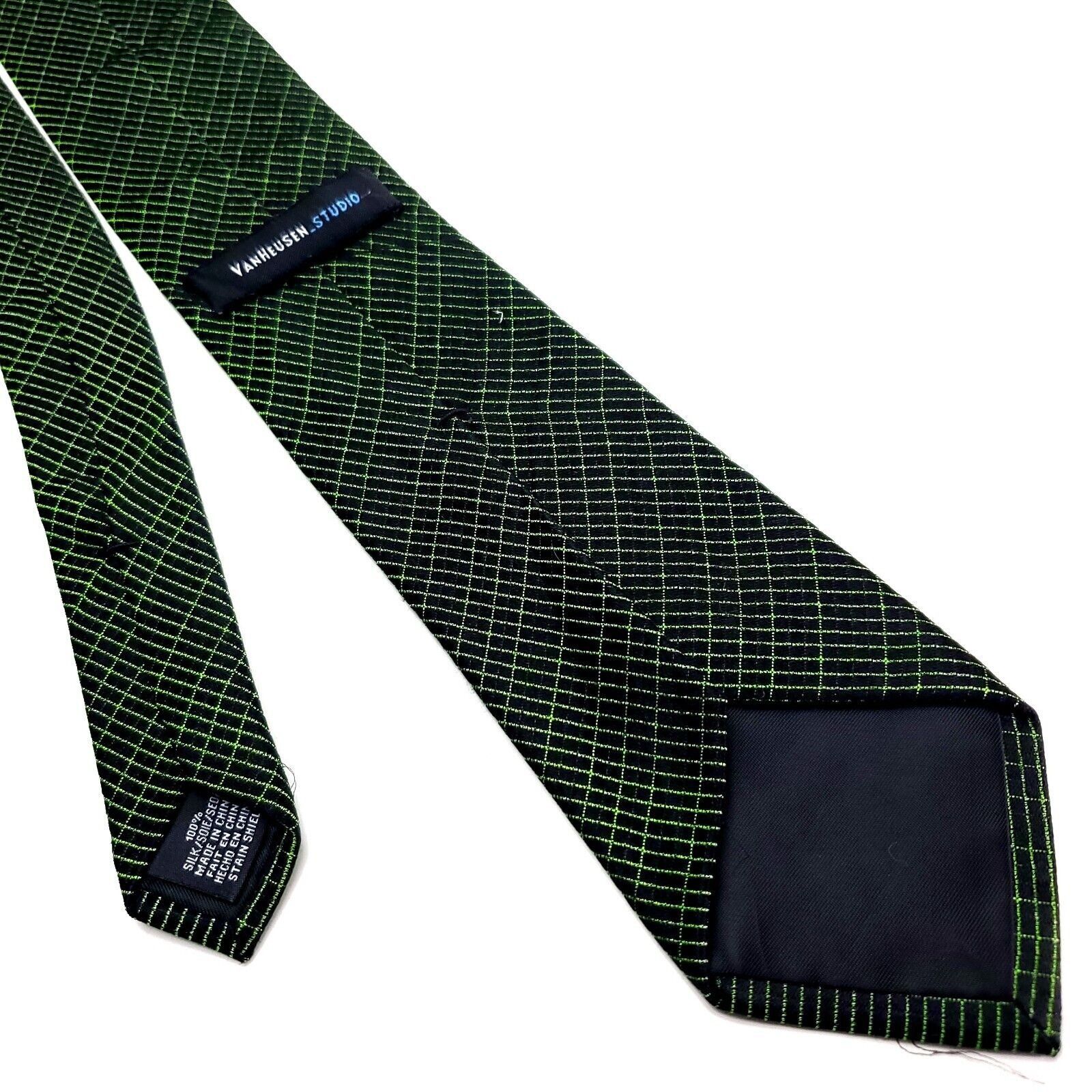 Van Heusen Van Heusen Studio Green Black Silk Tie Woven Skinny Pencil Size ONE SIZE - 3 Thumbnail