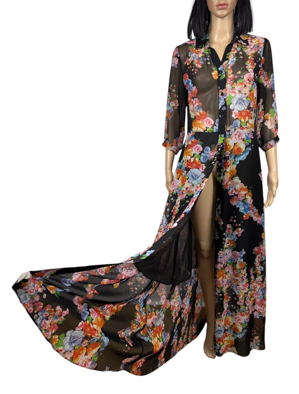 Designer Ulyana Sergeenko Maxi Dress Floral Printed Mesh size L Size L / US 10 / IT 46 - 10 Thumbnail