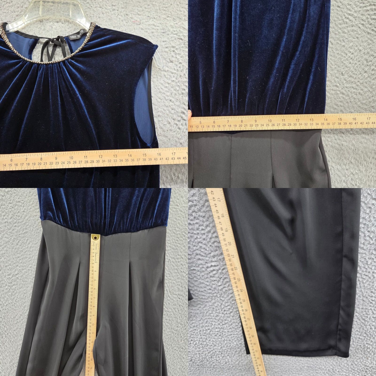 Zara Zara Womens Jumpsuit Velvet Chiffon Open Back Blue XS Cap Sleeve Party Elegant Beaded City Size 26" / US 2 / IT 38 - 8 Thumbnail