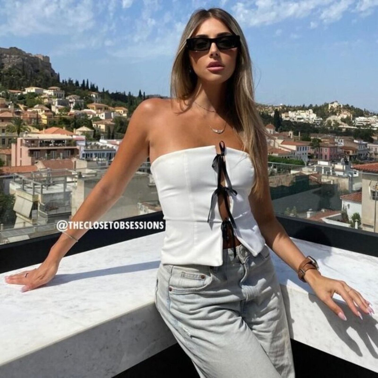 Zara ZARA BLOGGER FAVE!!! Corset-Style Top with Contrast Ties Size L / US 10 / IT 46 - 2 Thumbnail