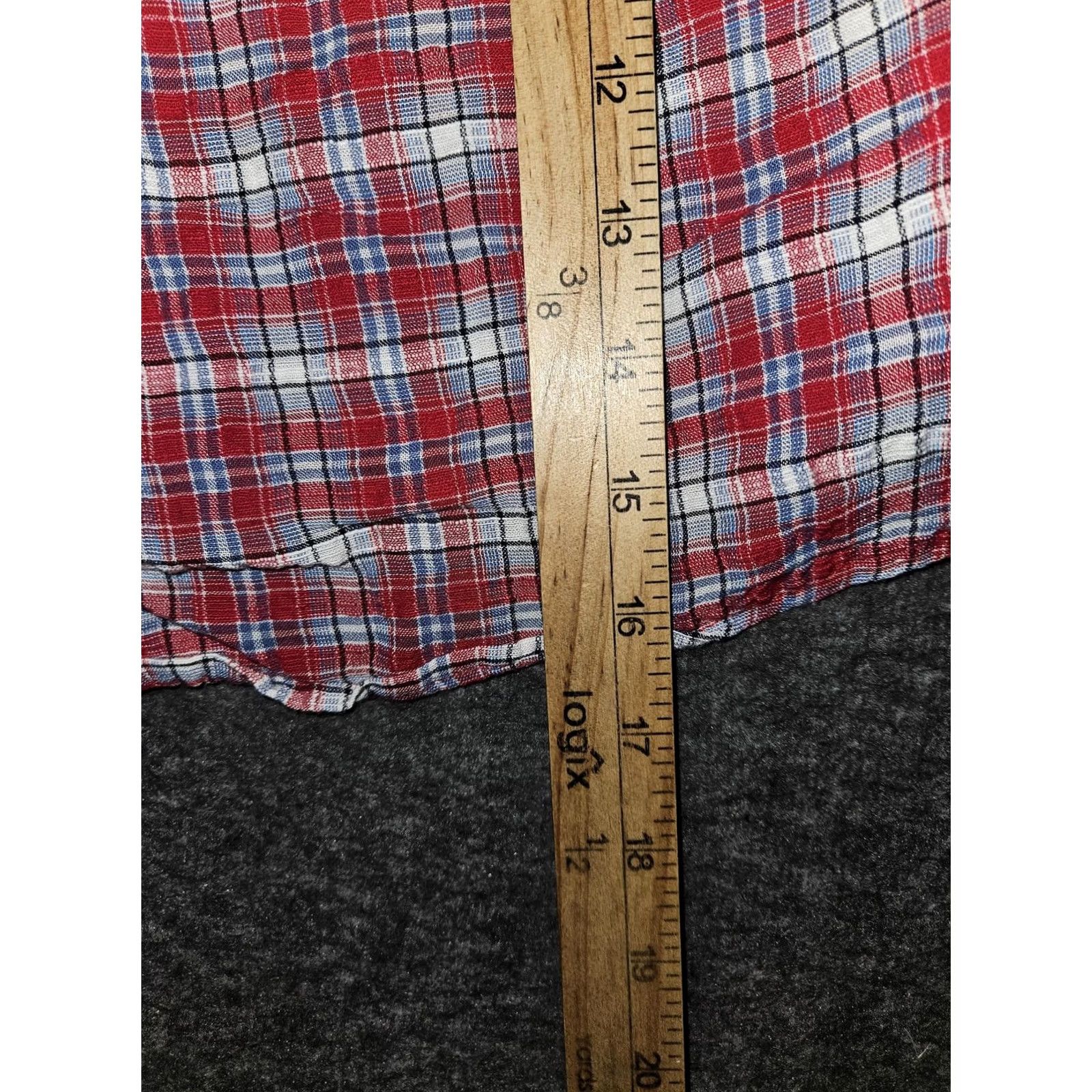 Tommy Hilfiger Tommy Hilfiger Shirt Womens Medium Red Plaid Off Shoulder Cropped Blouse Short Sleeve Ruffle Crew Neck Cotton Viscose Casual Size M / US 6-8 / IT 42-44 - 4 Thumbnail