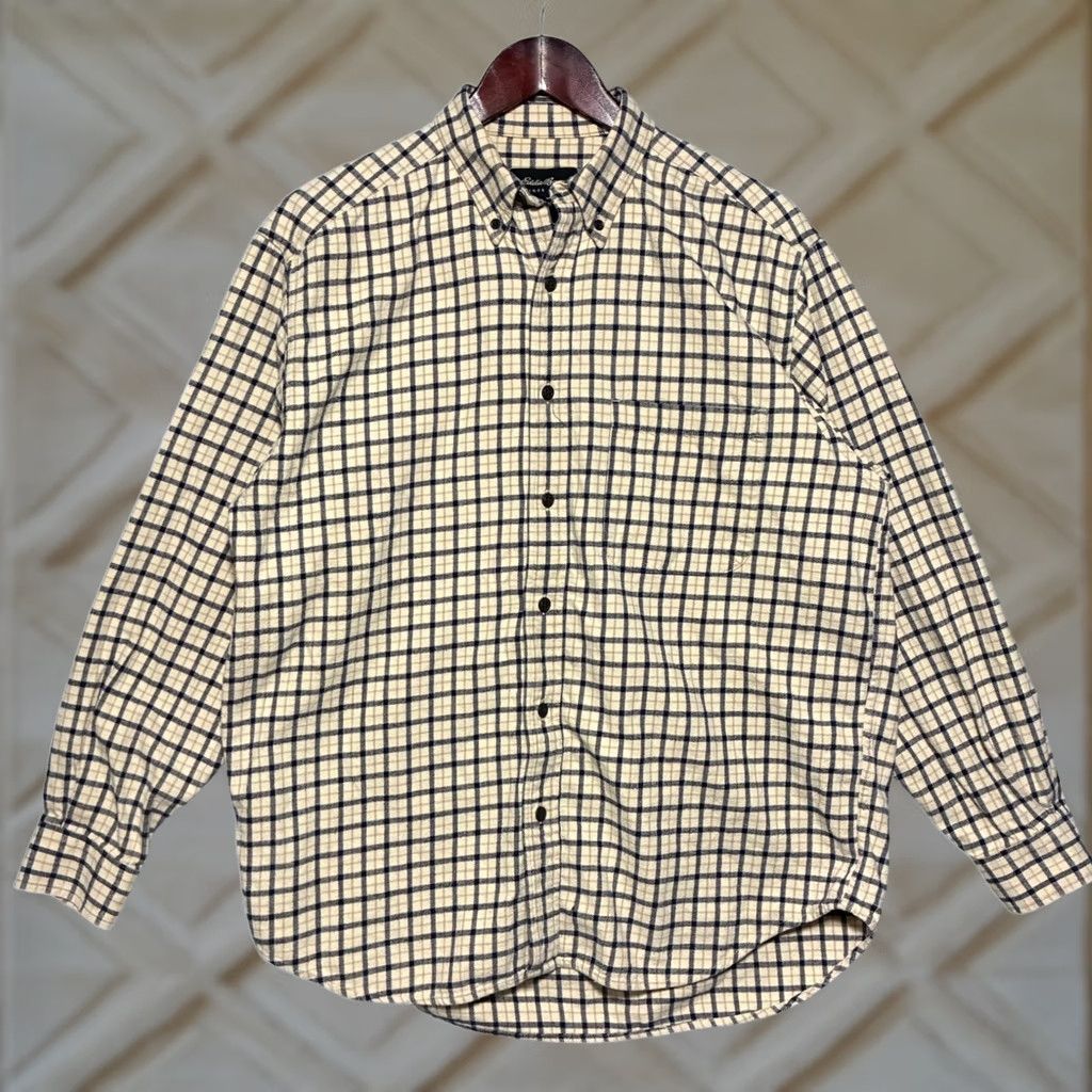 Eddie Bauer Eddie Bauer Button-Down Shirt Cotton Tattersall Check Men M Ivory Navy Tan Plaid Casual Workwear Autumn Winter Spring Outdoors Size US M / EU 48-50 / 2 - 1 Thumbnail