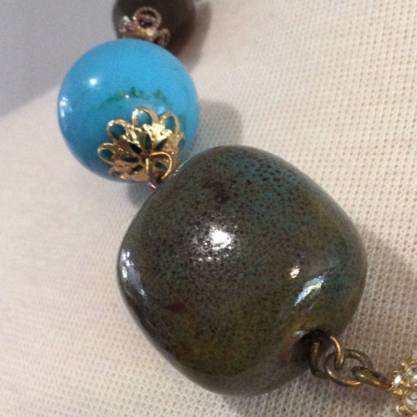 Other Elegant Blue, Gold, Brown Braided Leather Necklace Size ONE SIZE - 5 Thumbnail