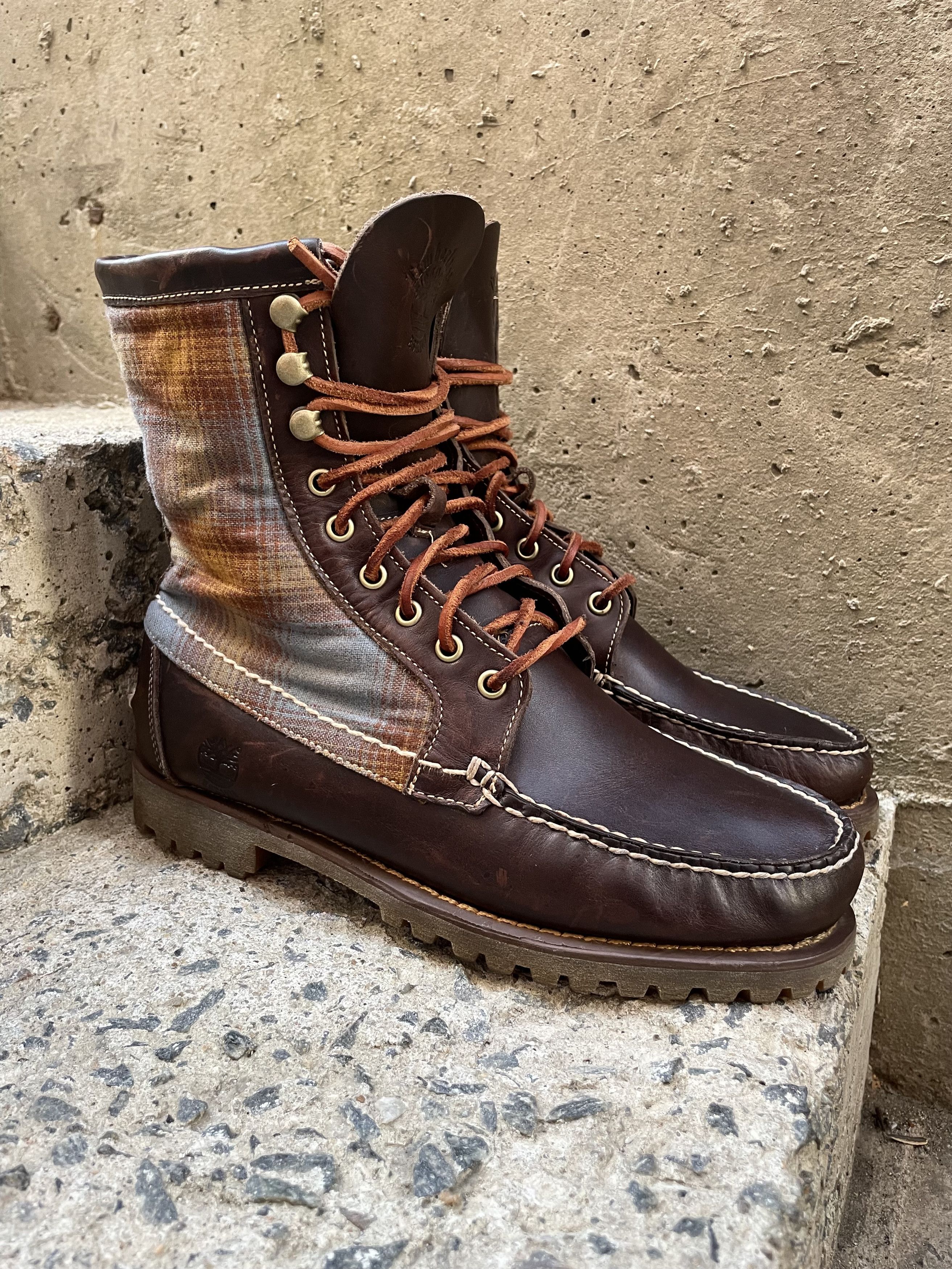 Timberland × Vintage Rare Timberland brown leather canvas derby boots Size US 9 / EU 42 - 2 Thumbnail