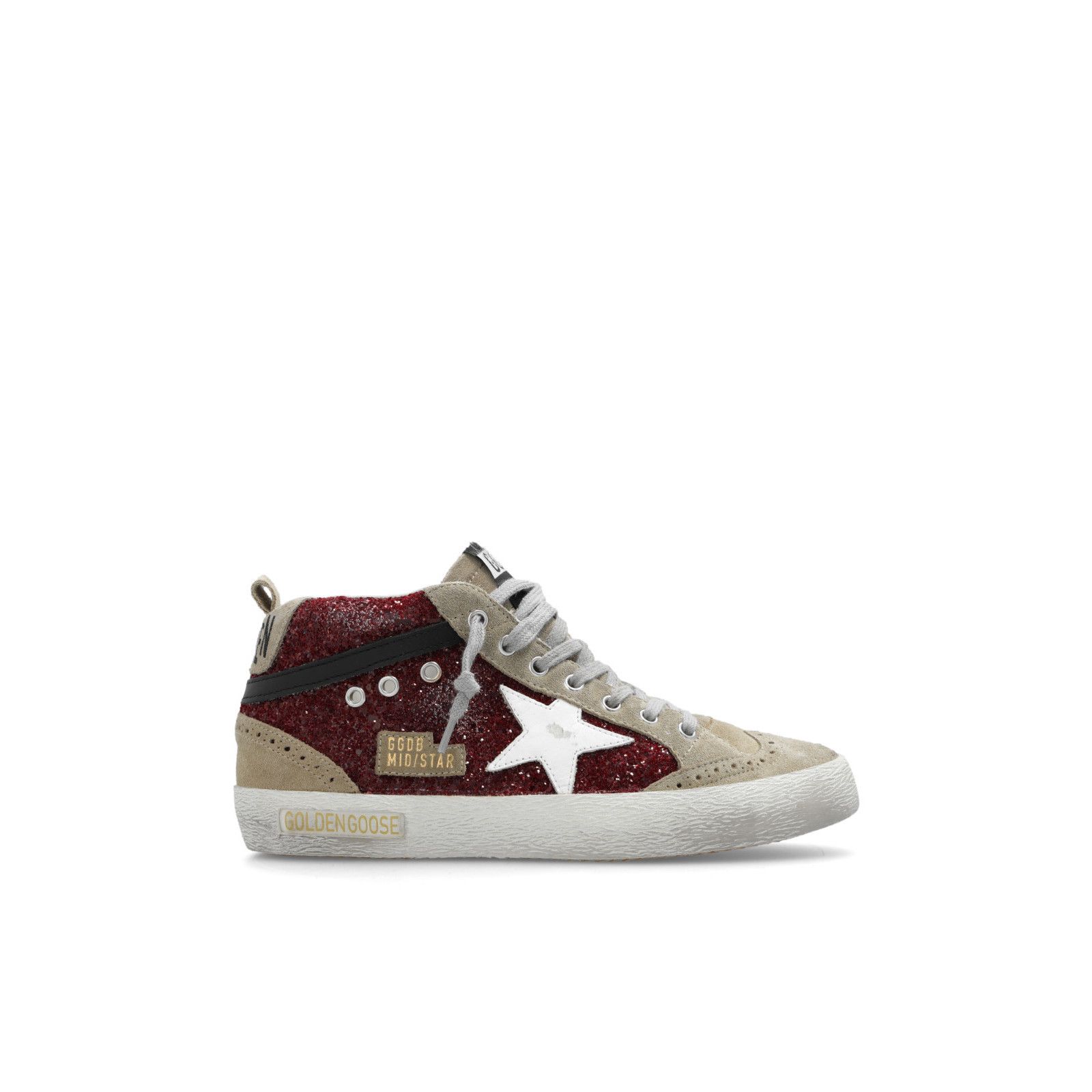 GOLDEN GOOSE Mid Star Women's Beige/Red Glitter Sneakers New