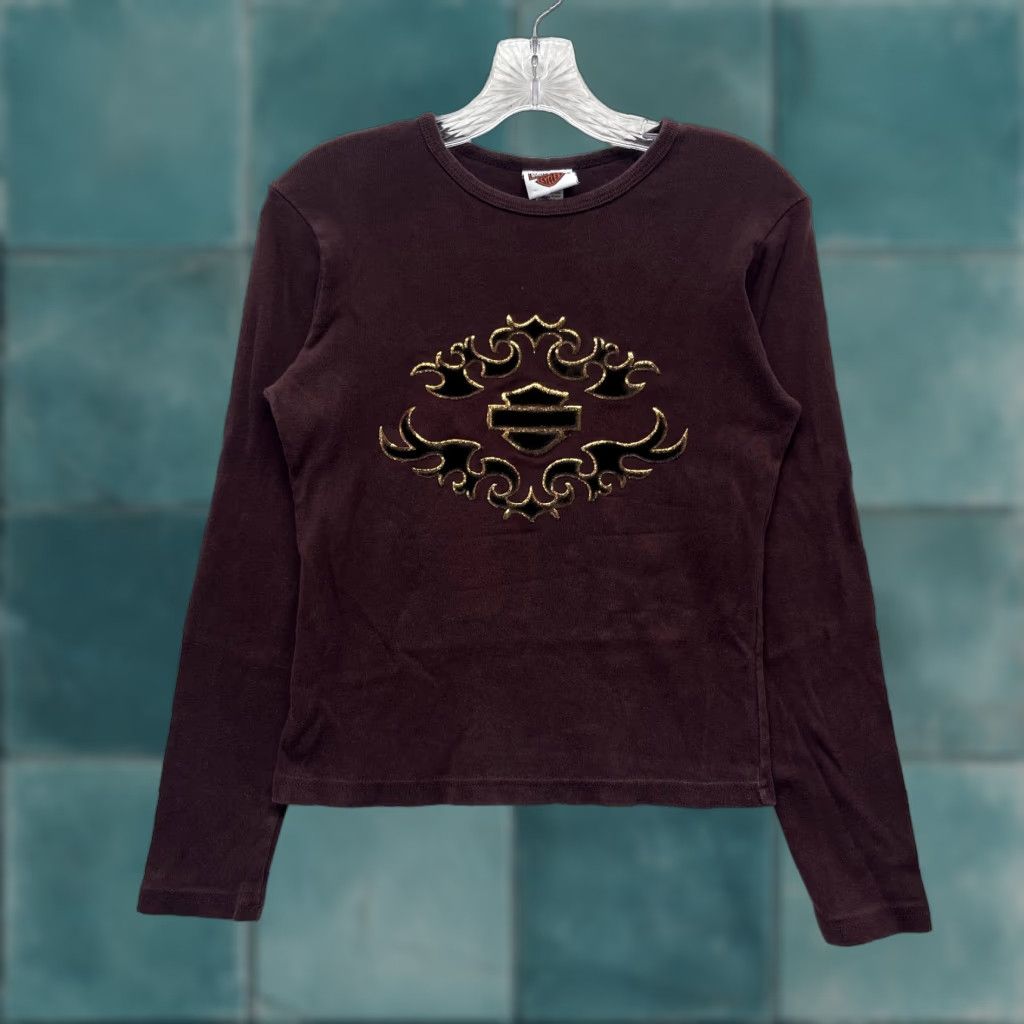 Harley Davidson VINTAGE Harley-Davidson Shirt M Women Brown Y2K Cyber Fairy Grunge Whimsigoth Size M / US 6-8 / IT 42-44 - 1 Thumbnail