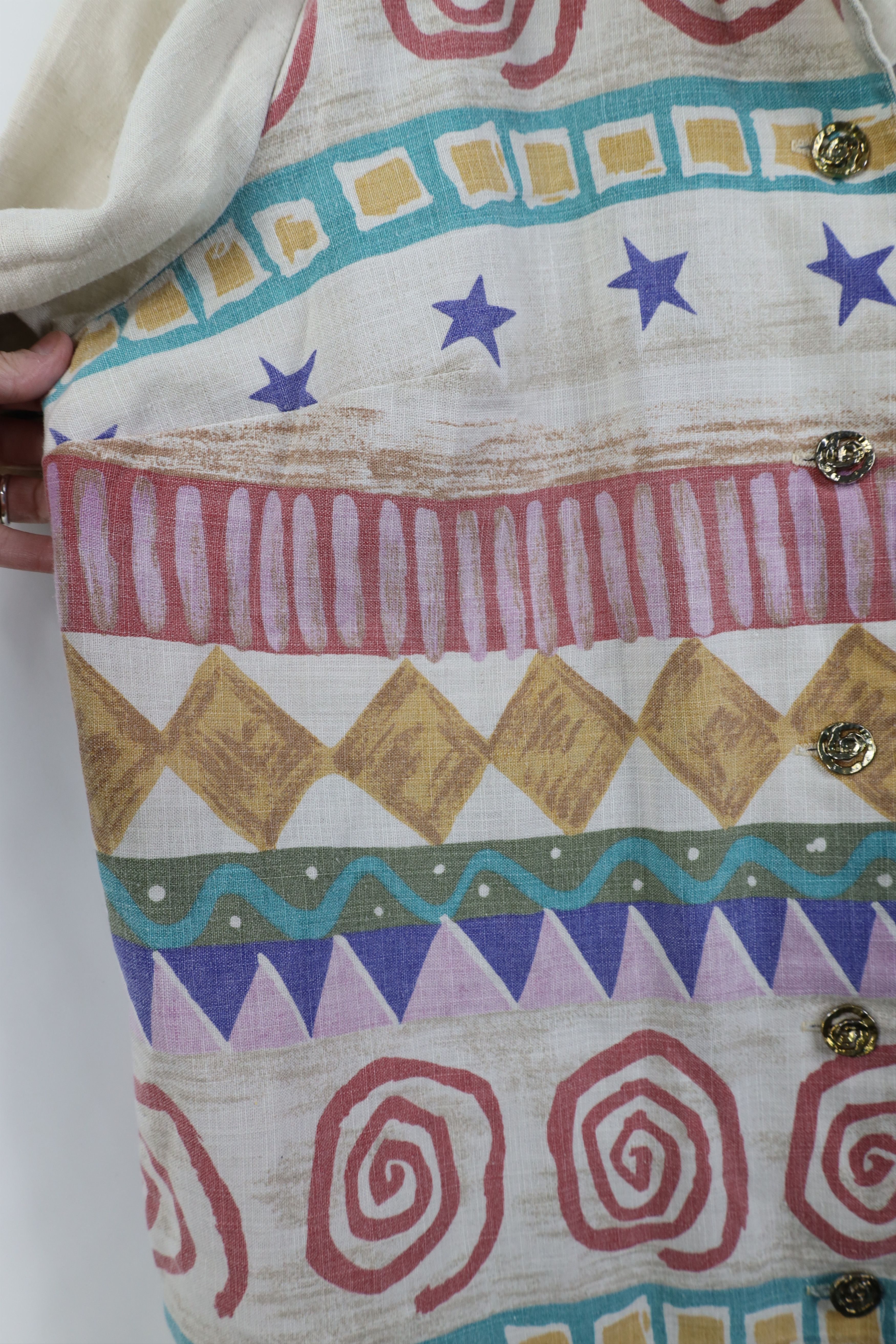 Vintage Vintage 90s Rainbow Geometric Linen Collared Button Shirt Size XXL / US 16-18 / IT 52-54 - 6 Thumbnail