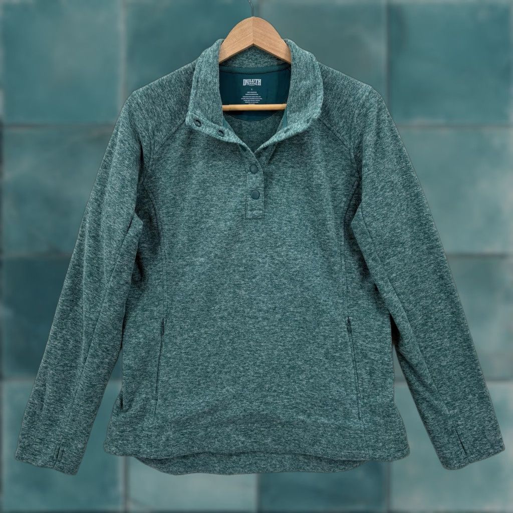 Duluth Trading Company Duluth Frost Lake Fleece Pullover Womens Large Green Mock Neck Snap Up Hiking Sweatshirt Pullover Zip Pocket Zipper Tagless Size L / US 10 / IT 46 - 1 Thumbnail