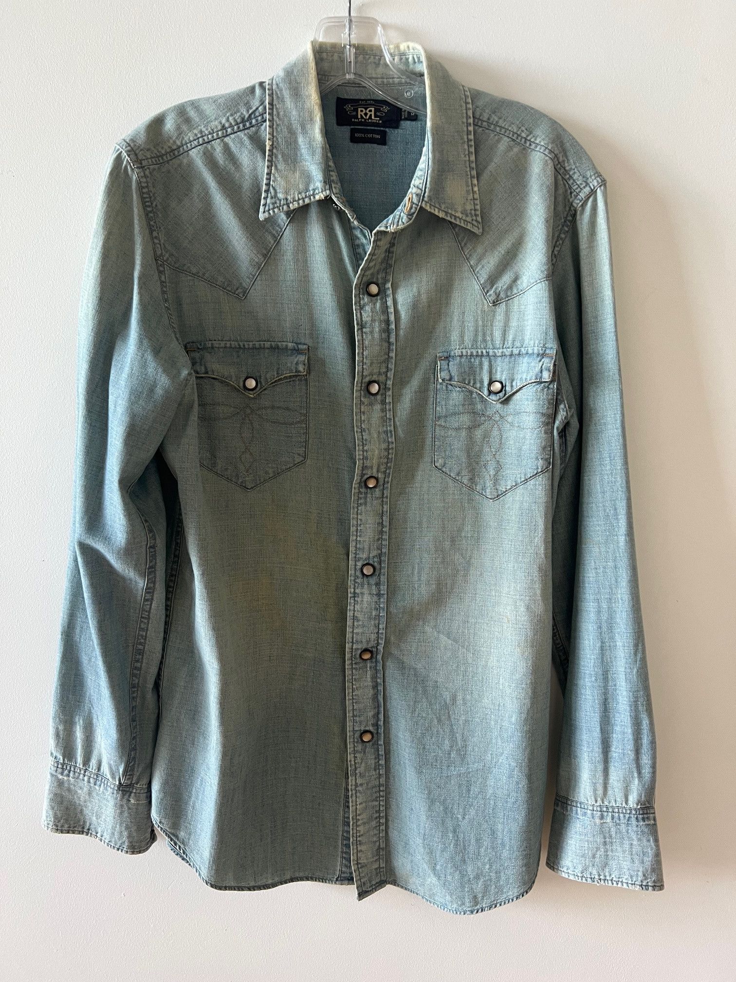 image of Rrl Ralph Lauren Rrl Slim Fit Chambray Western Shirt in Denim, Men's (Size Medium)