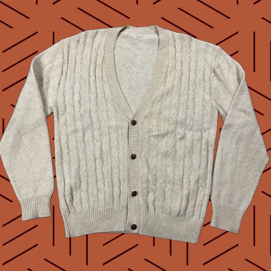 Vintage VINTAGE Lambswool Cable Knit Cardigan Sweater Oatmeal Adult Large Preppy Mens Size US L / EU 52-54 / 3 - 1 Thumbnail