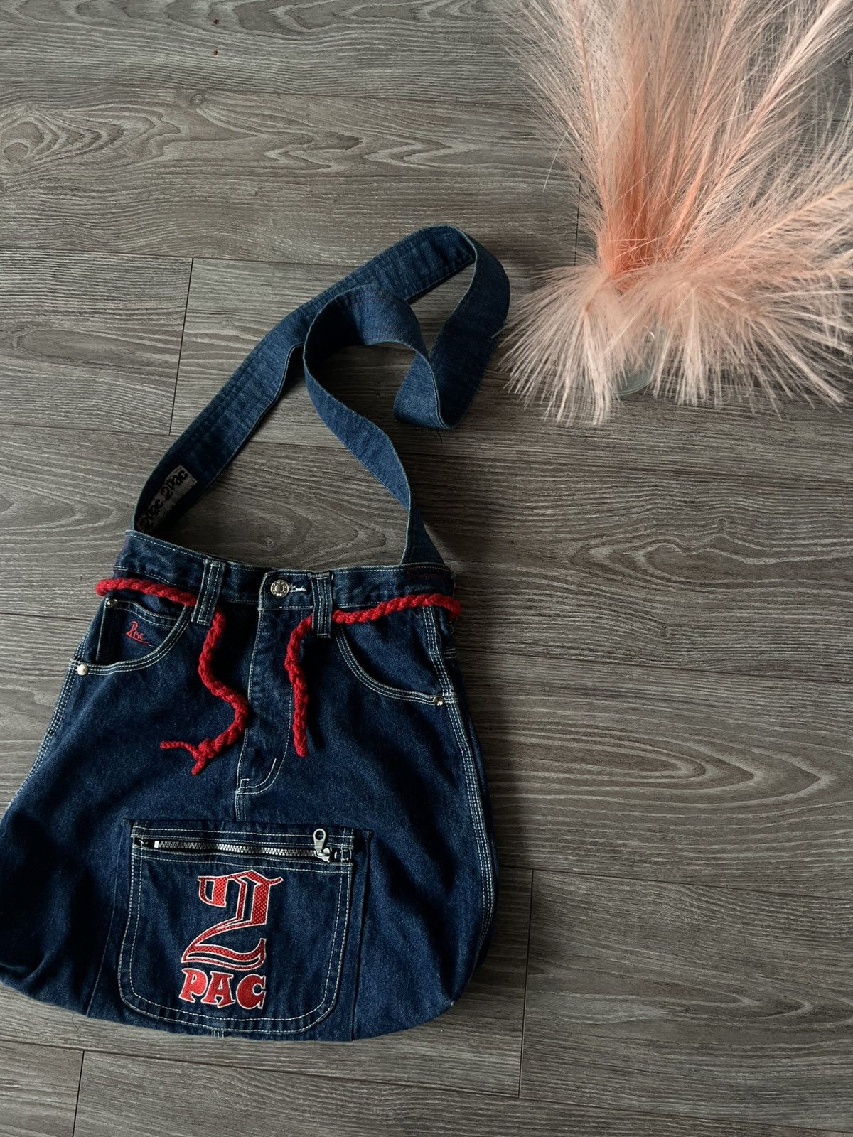 Affliction × Handmade ‼️Vintage Handmade Avant Garde 2Pac Denim Big Logo Sling Bag‼️ Size ONE SIZE - 6 Thumbnail