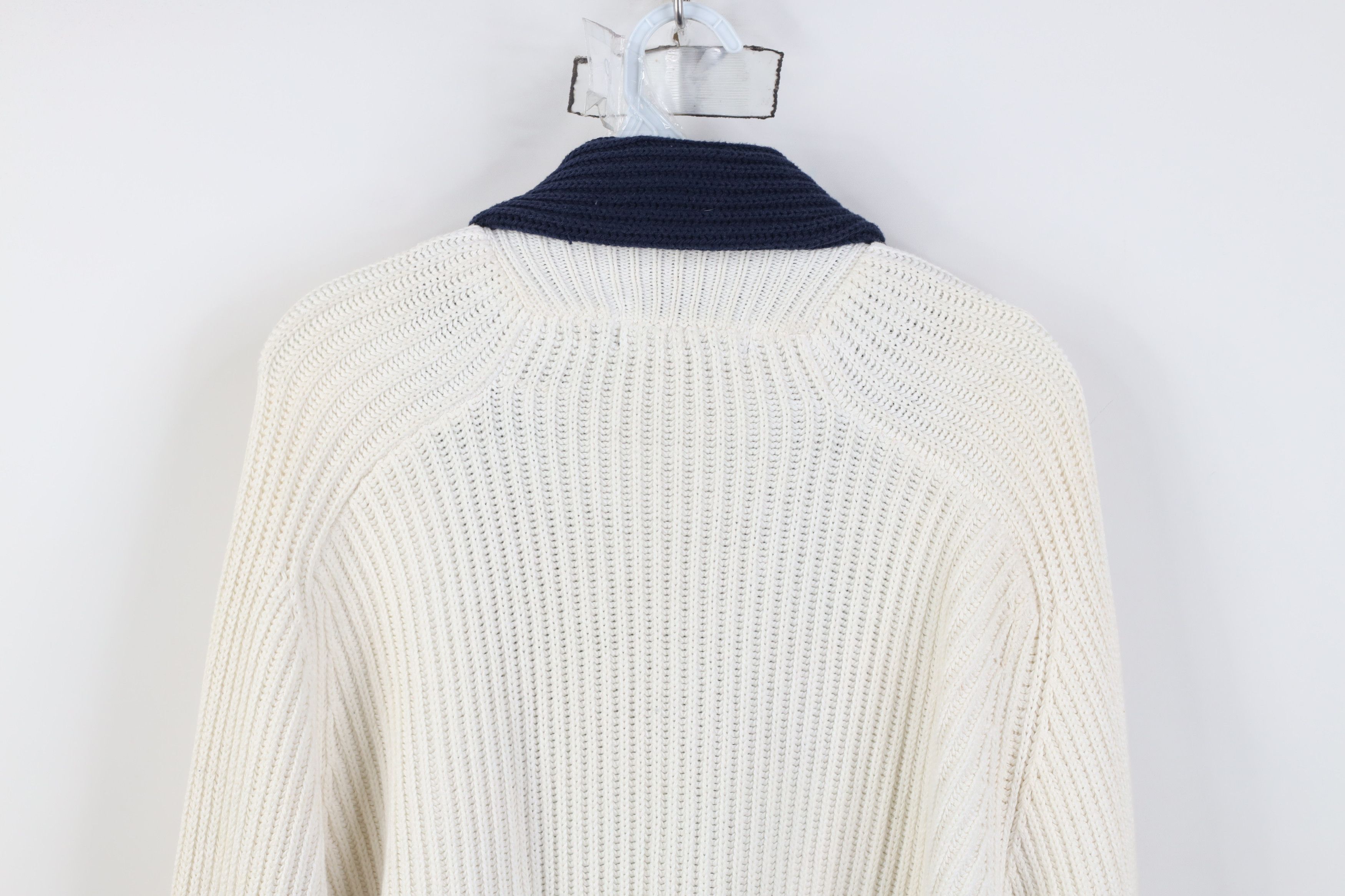 Nautica Vintage 90s Nautica Ribbed Knit Shawl Cardigan Sweater White Size US L / EU 52-54 / 3 - 15 Thumbnail