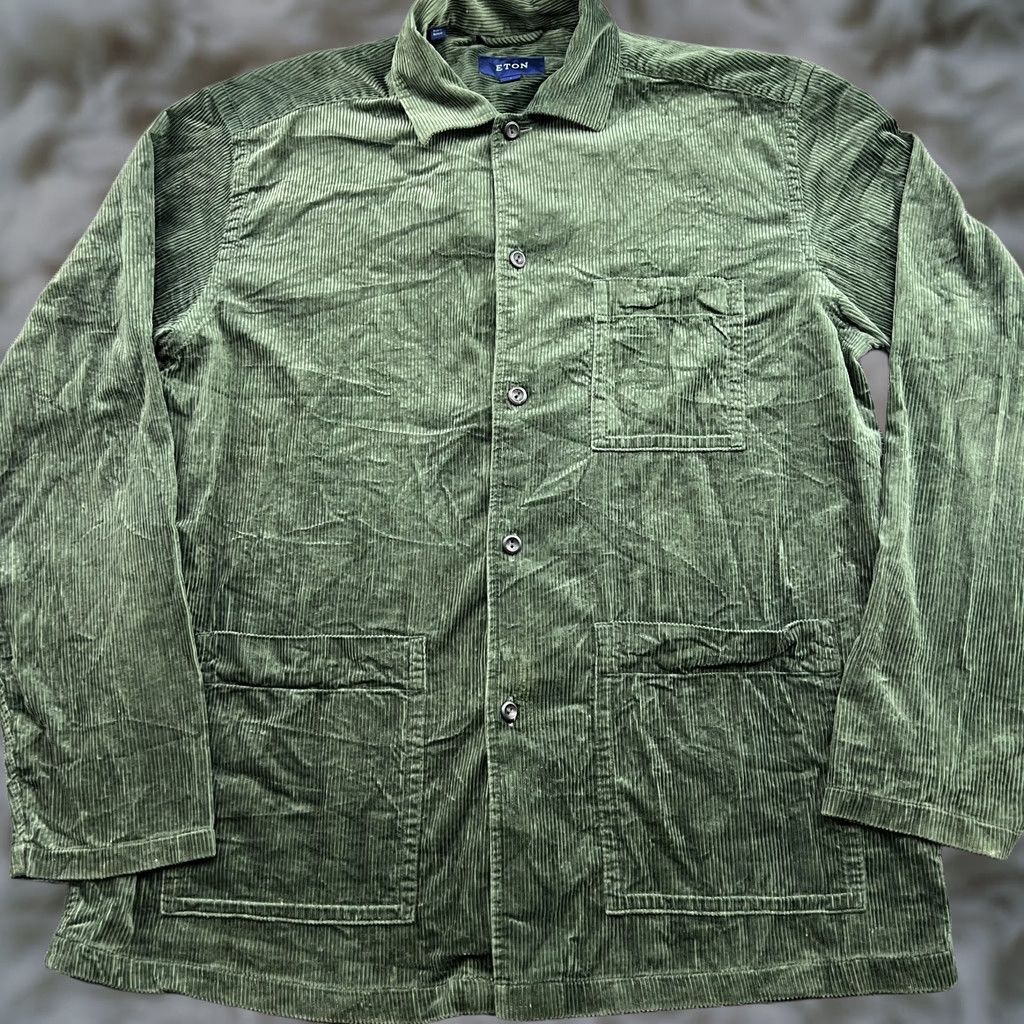 Eton ETON Mens Button Up Shirt Corduroy Green Long Sleeves Pockets Sz Large Slim Fit Casual Button-Up Shirt Mens Green Corduroy Pockets 90s? Size US L / EU 52-54 / 3 - 1 Thumbnail