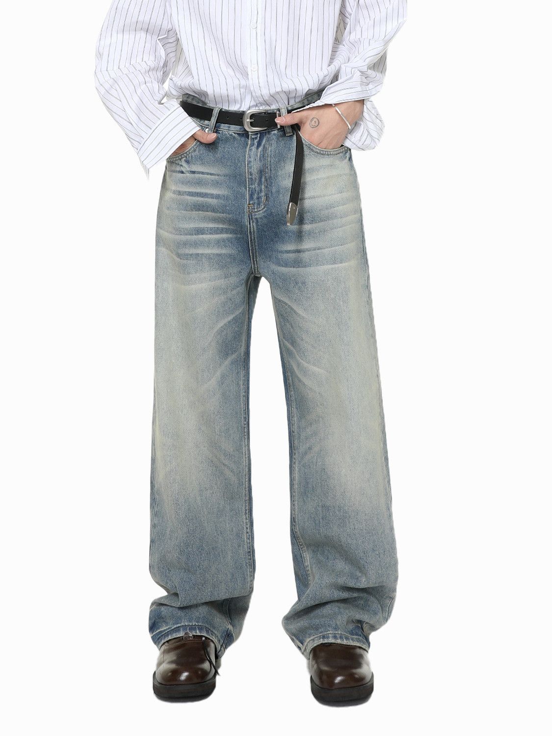 Vintage Vintage washed distressed whiskered straight wide-leg jeans Size US 32 / EU 48 - 1 Thumbnail