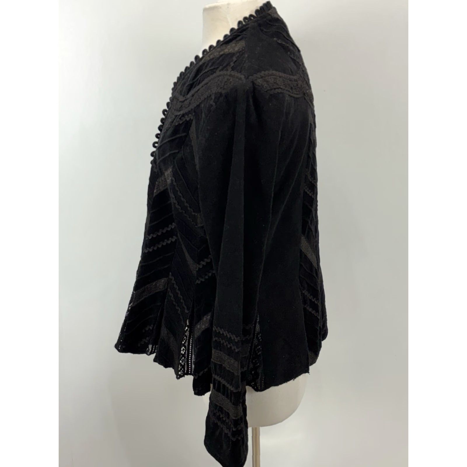 Velvet VINTAGE Gothic Mixed Media Jacket Women Medium Black Velvet Lace Up 90s Grunge Size M / US 6-8 / IT 42-44 - 2 Thumbnail
