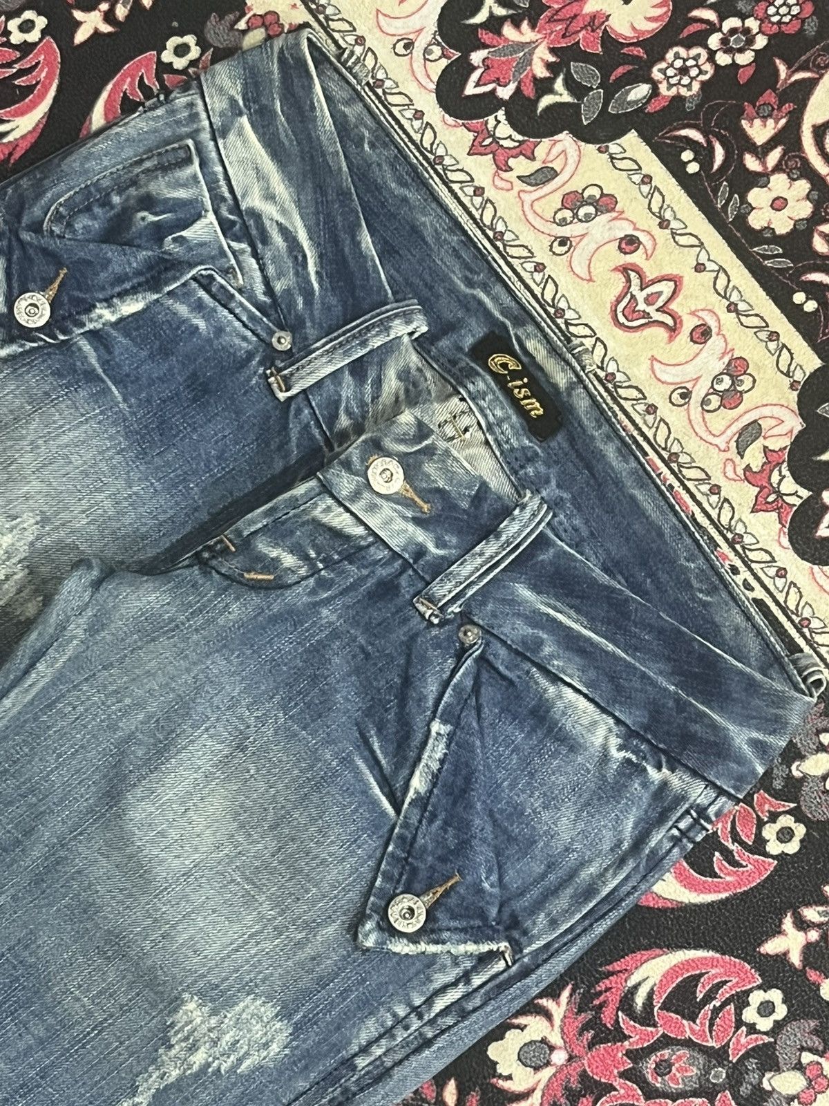 If Six Was Nine Japanese Brand C-ism Low Rise Fringe Distressed Flare Jeans Size 30" / US 8 / IT 44 - 5 Thumbnail